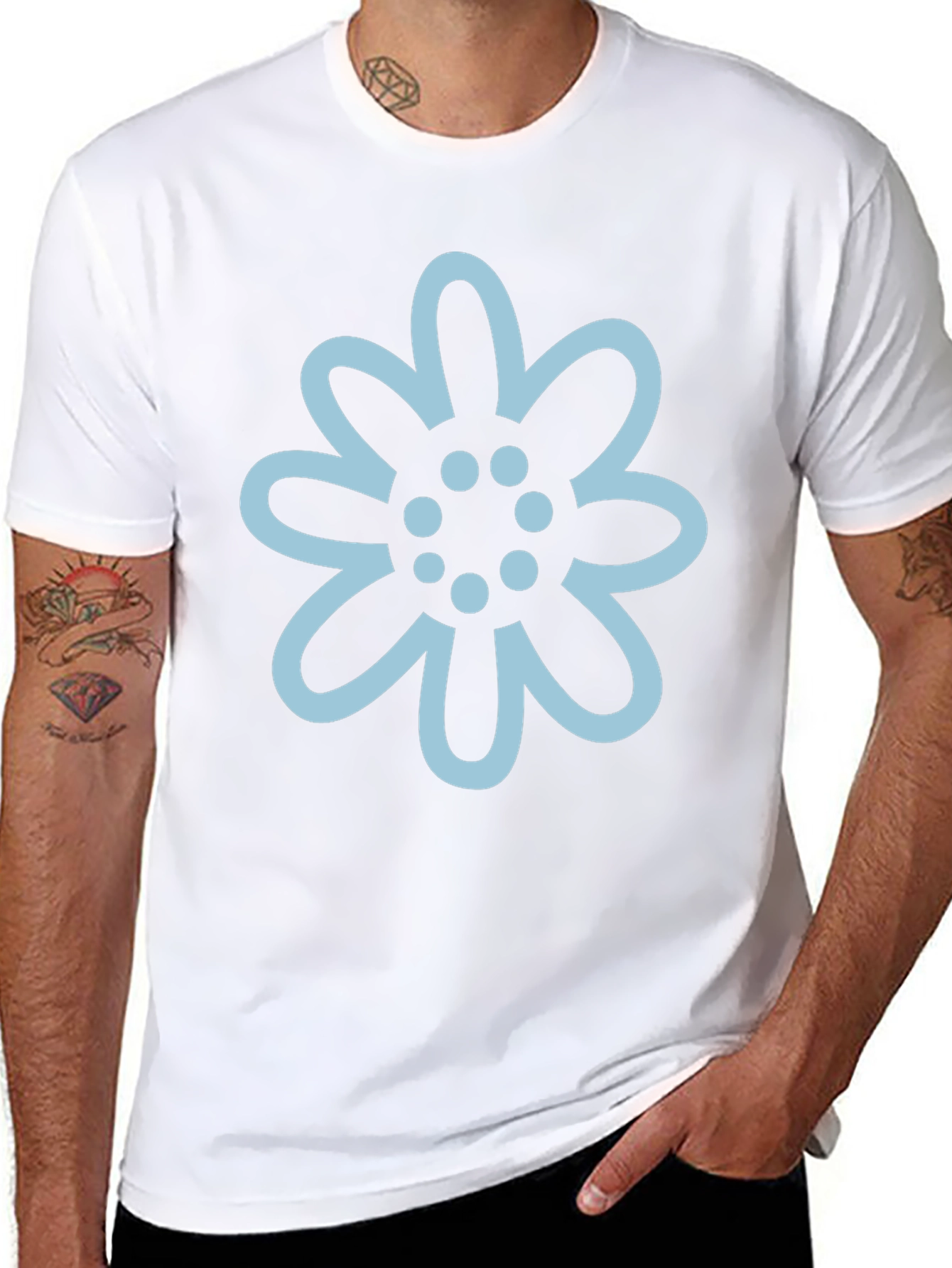 Black T-Shirt with Light Blue Flower Graphic