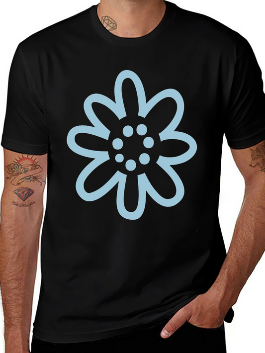 Black T-Shirt with Light Blue Flower Graphic