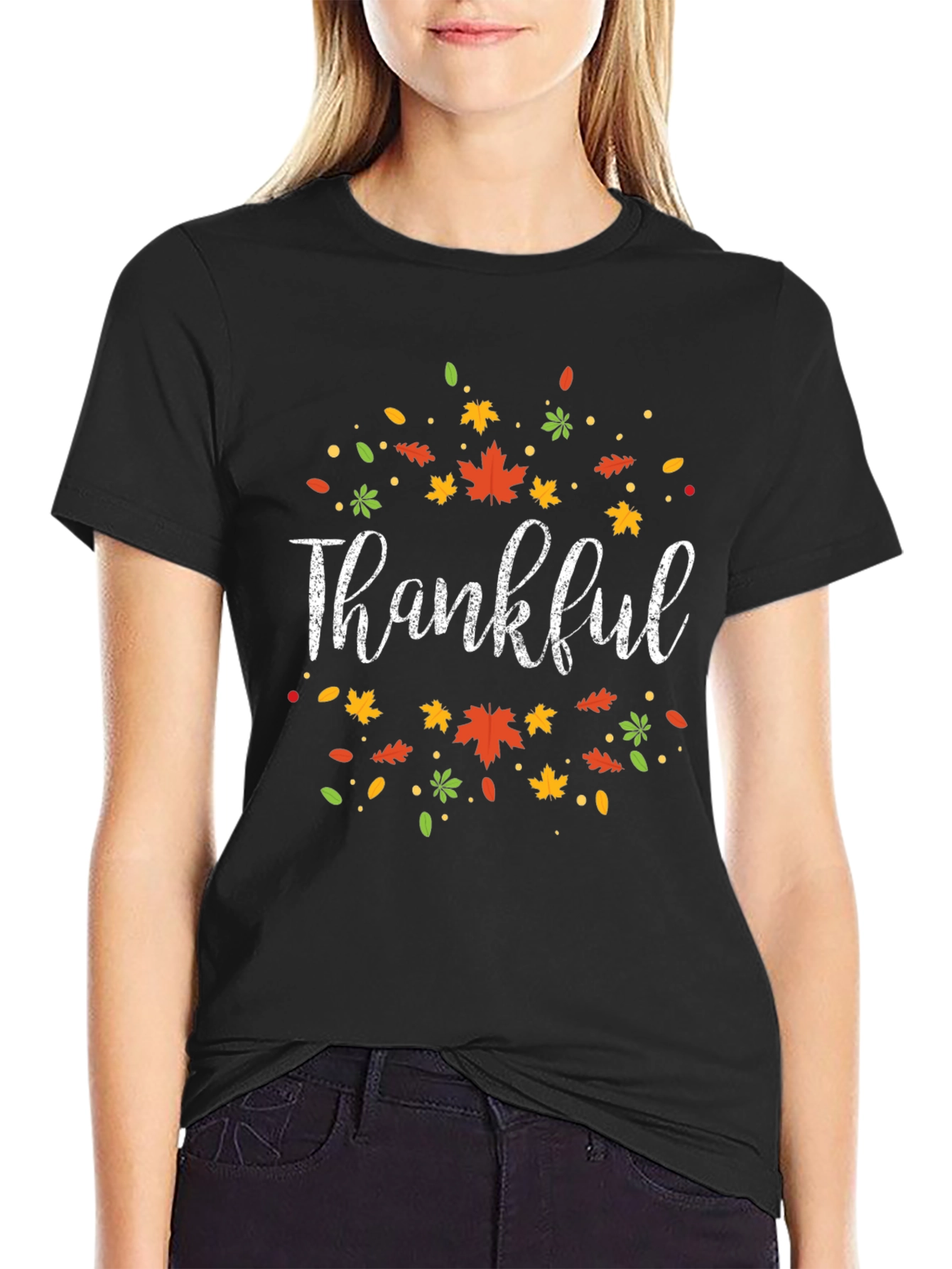 Thankful Fall Leaves Graphic Tee - Autumn Thanksgiving Shirt