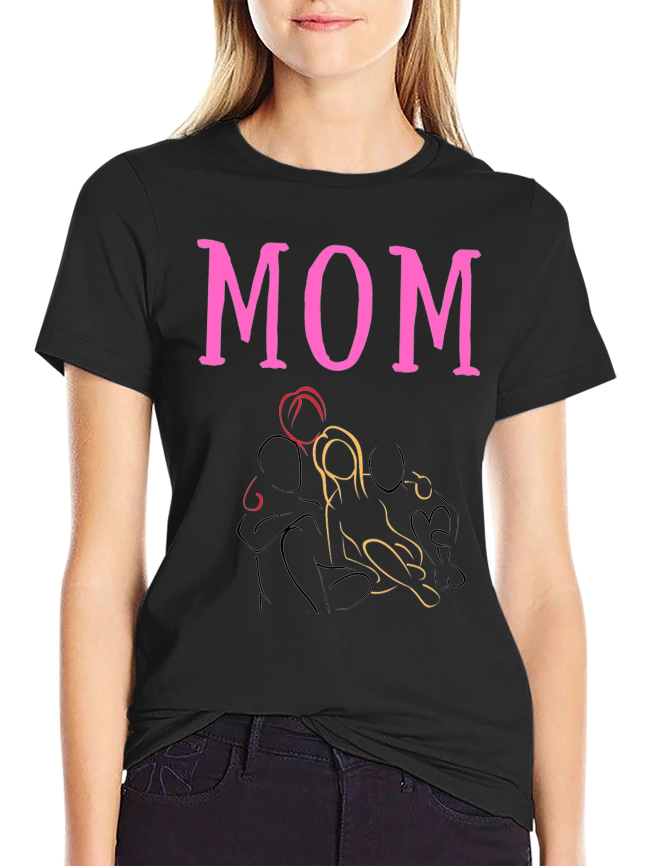 Pink MOM Graphic Print Black T-Shirt