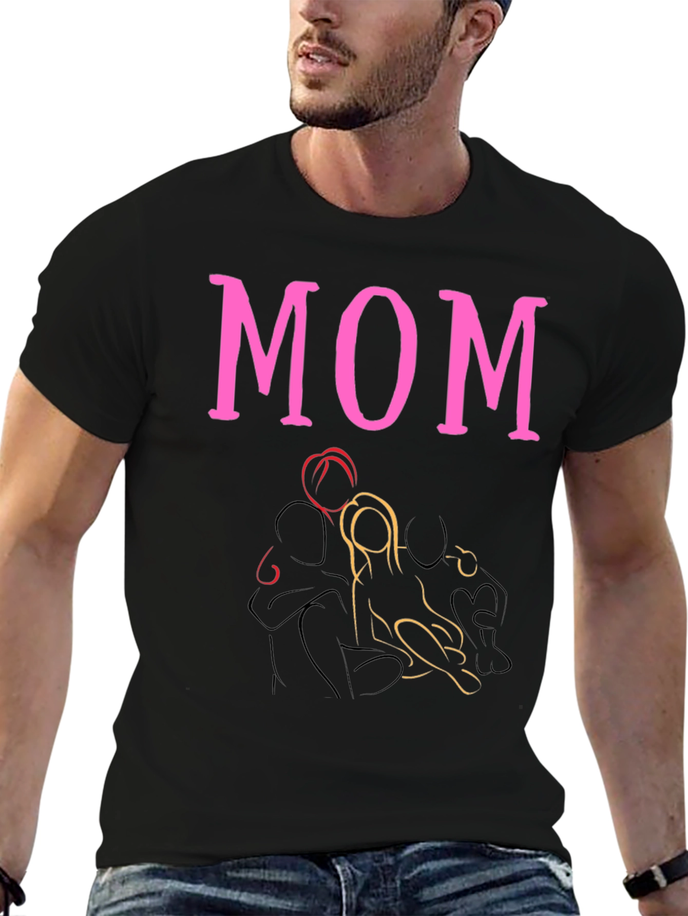 Pink MOM Graphic Print Black T-Shirt