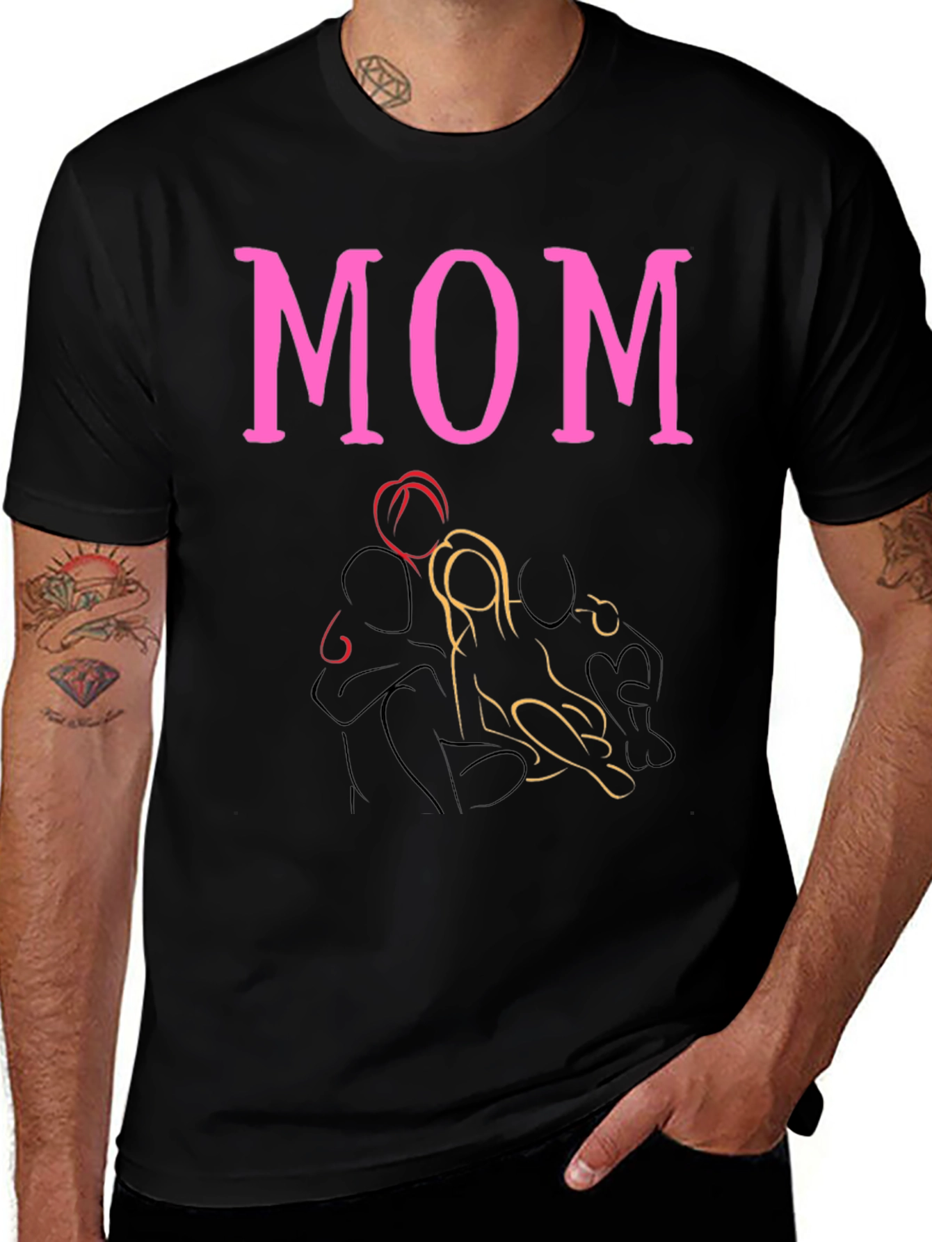 Pink MOM Graphic Print Black T-Shirt