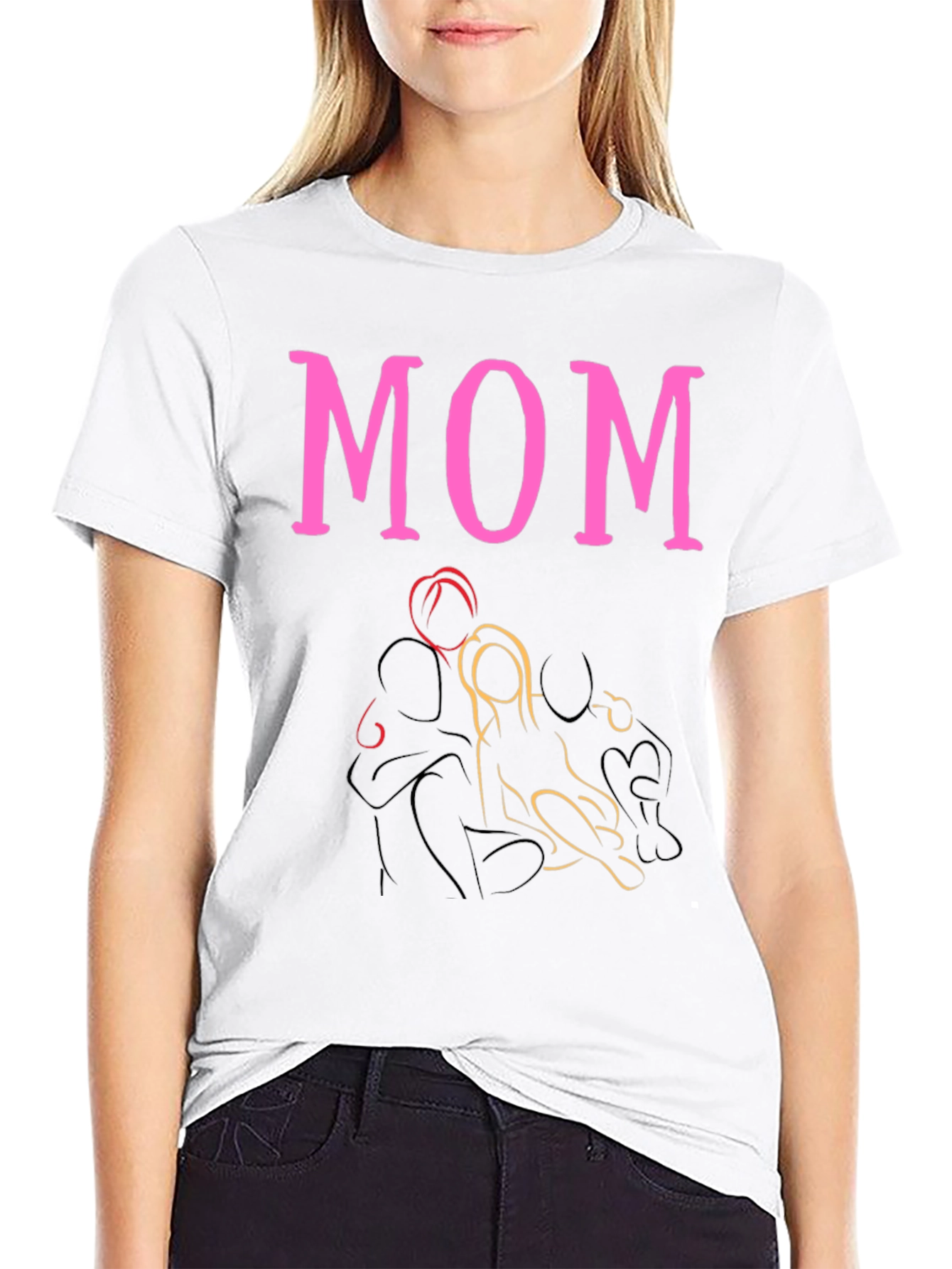 Pink MOM Graphic Print Black T-Shirt