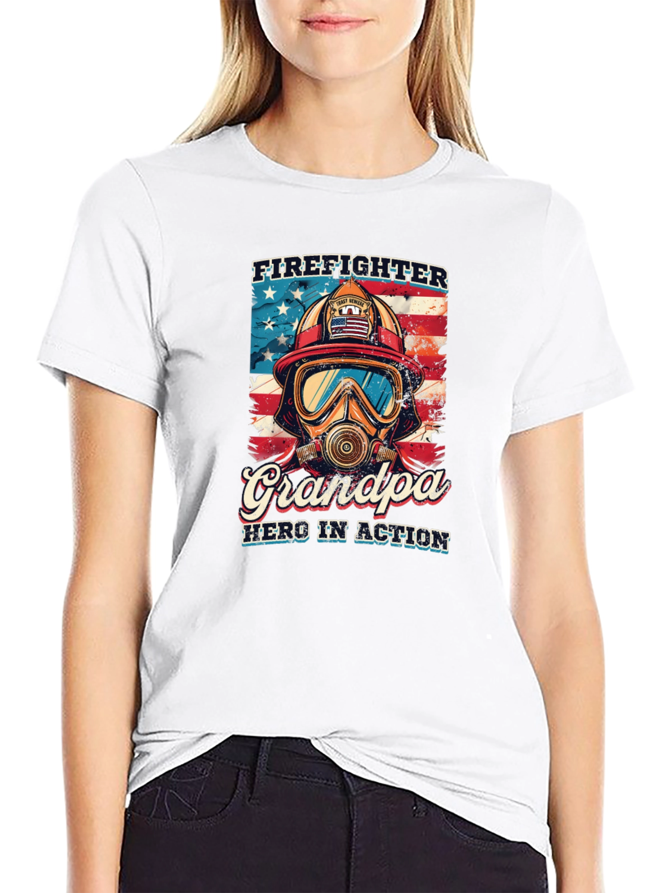 Firefighter Grandpa Hero Graphic T-Shirt
