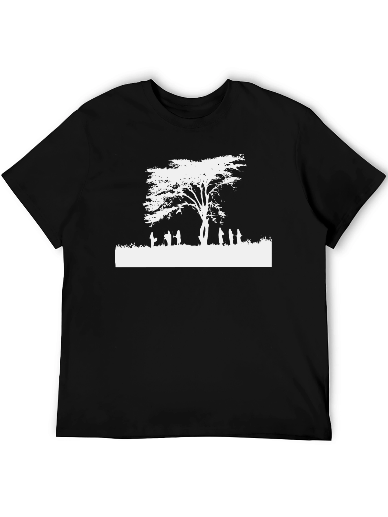 Black T-Shirt with White Tree Silhouette Graphic