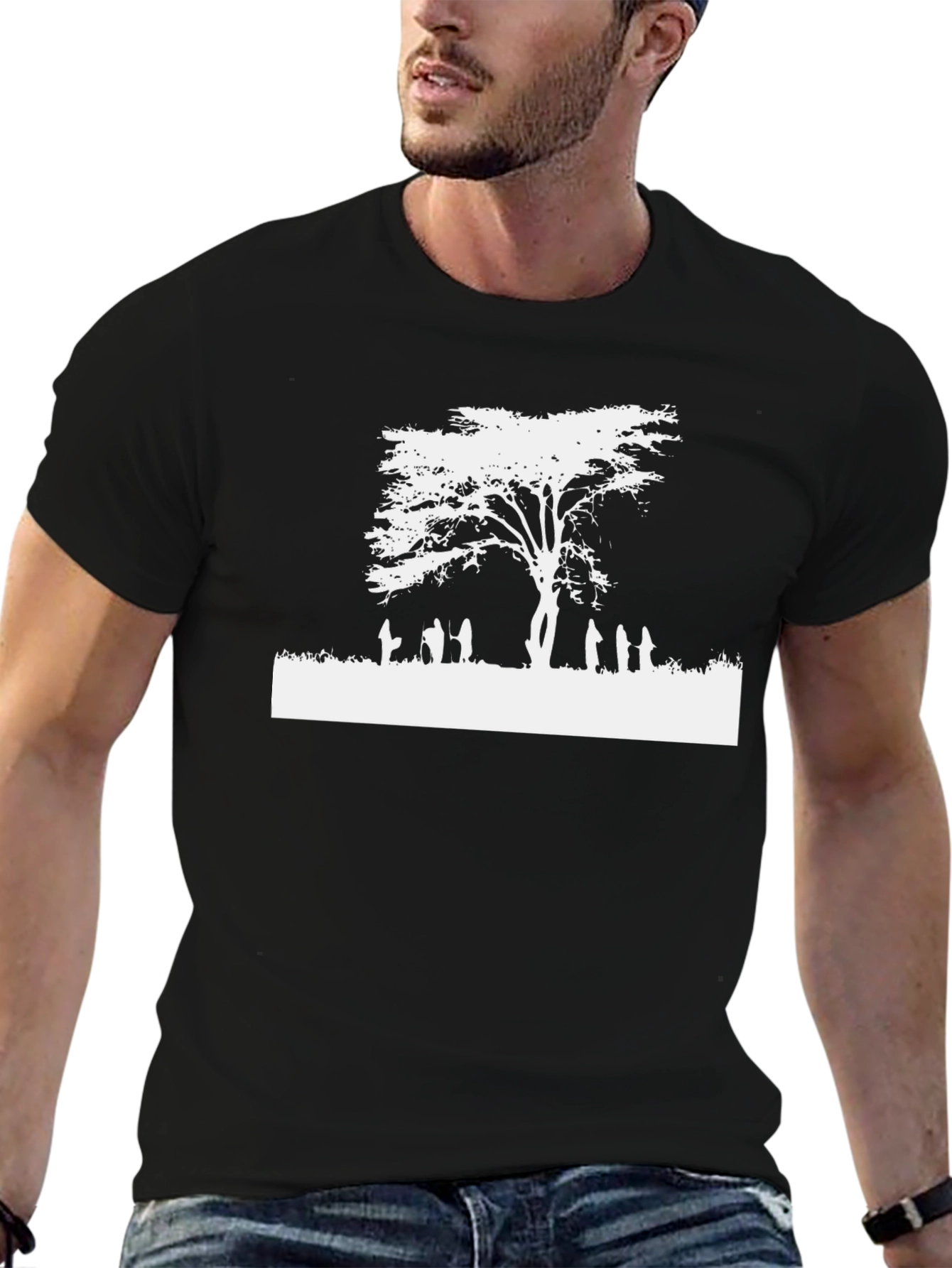 Black T-Shirt with White Tree Silhouette Graphic