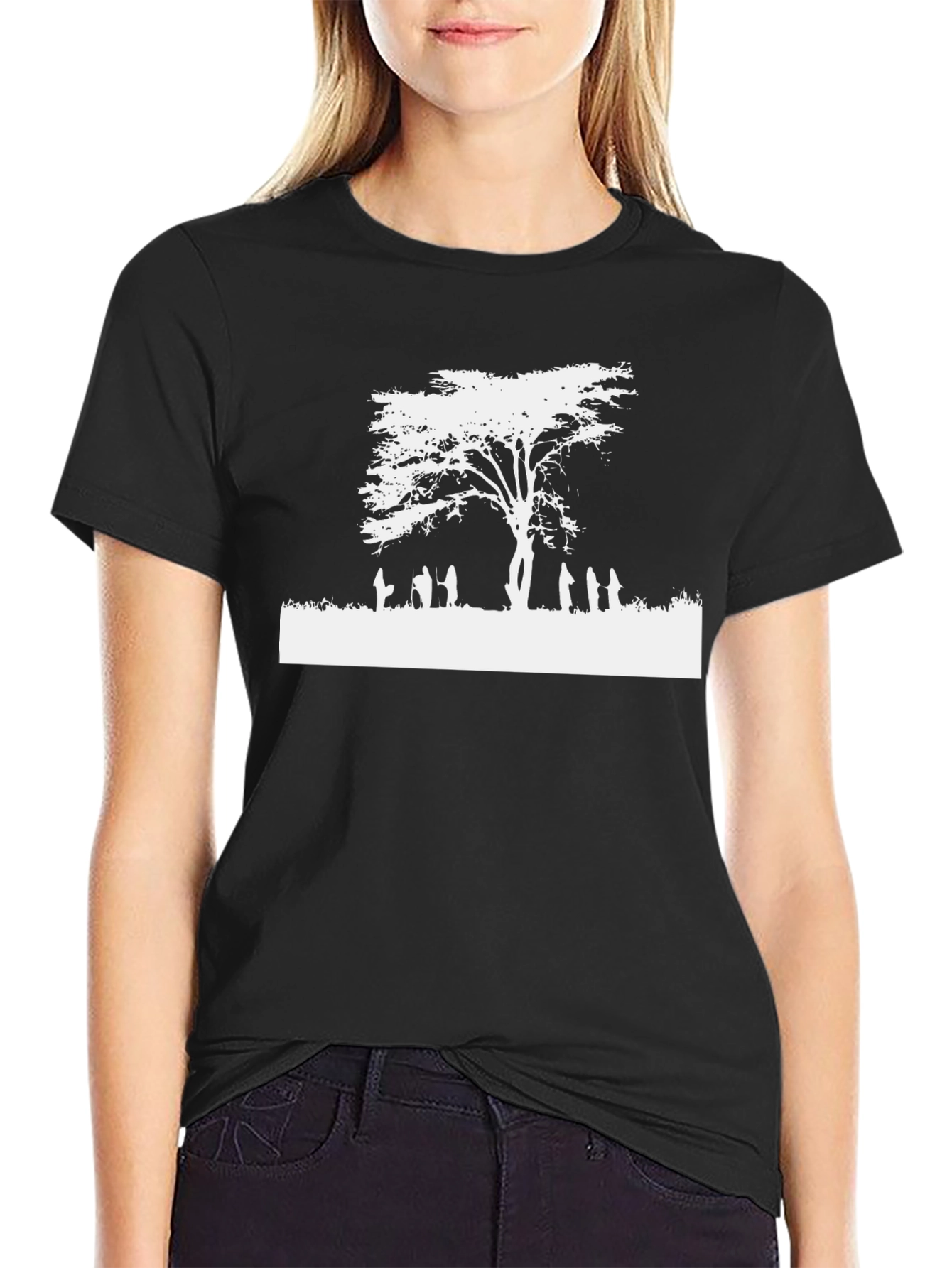 Black T-Shirt with White Tree Silhouette Graphic