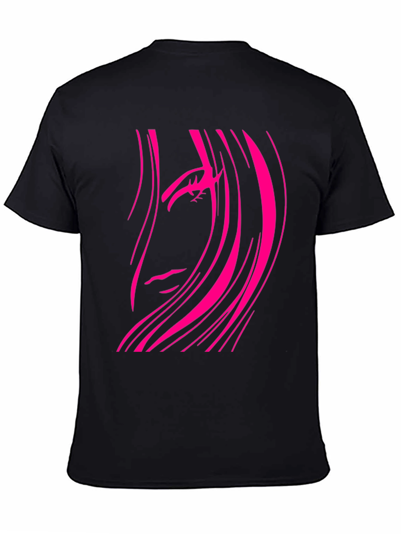 Black T-Shirt with Abstract Pink Haired Face
