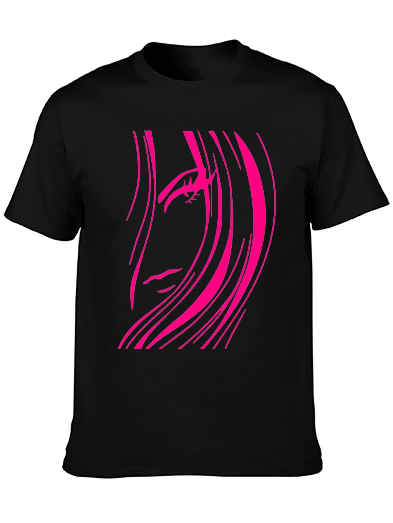 Black T-Shirt with Abstract Pink Haired Face