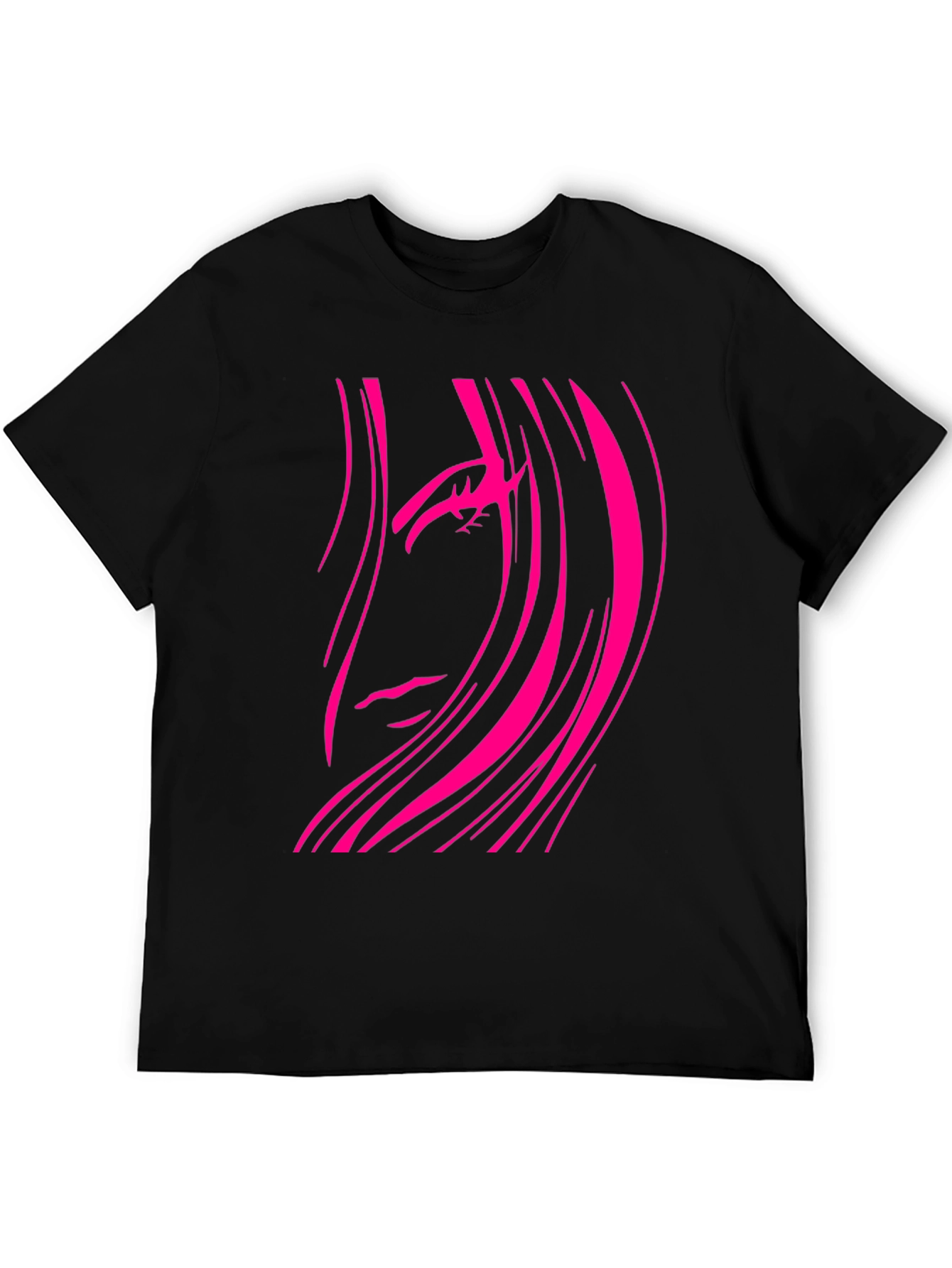 Black T-Shirt with Abstract Pink Haired Face