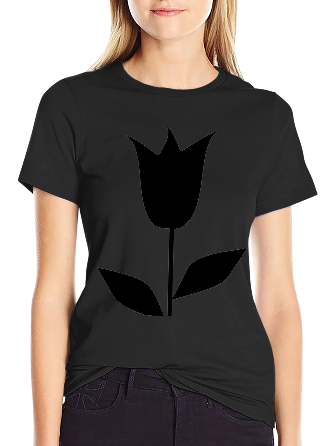Minimalist Black Tulip Graphic Tee