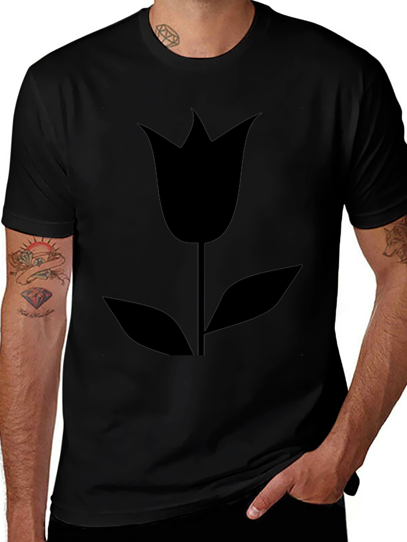 Minimalist Black Tulip Graphic Tee