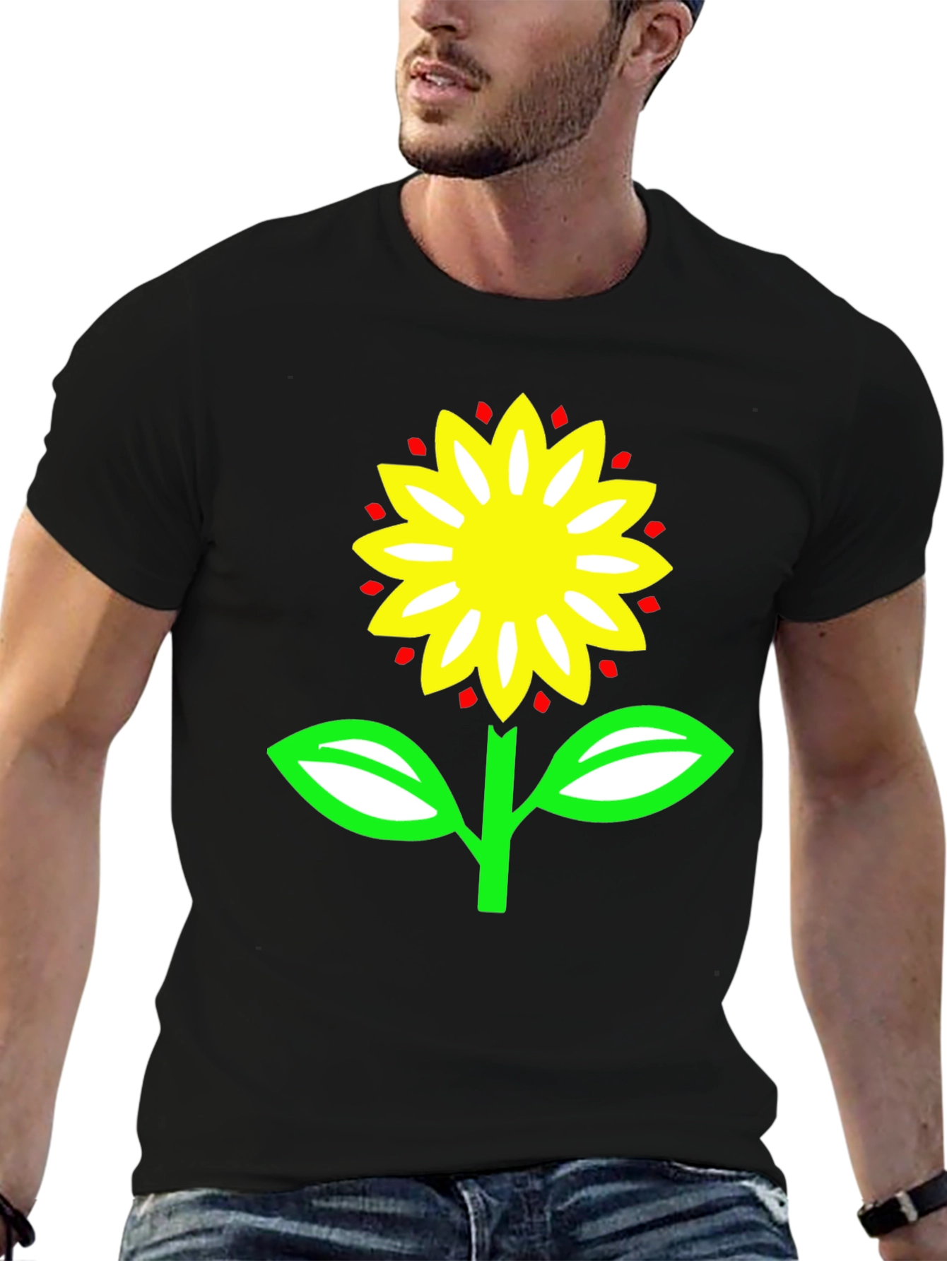 Sunflower Graphic Tee - Black Cotton T-Shirt