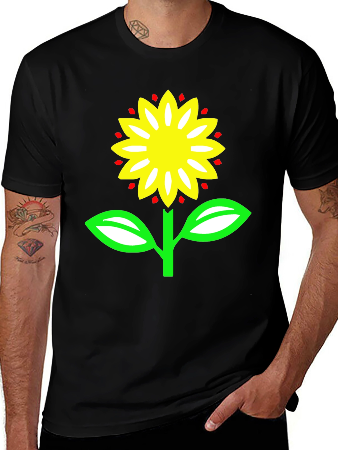 Sunflower Graphic Tee - Black Cotton T-Shirt