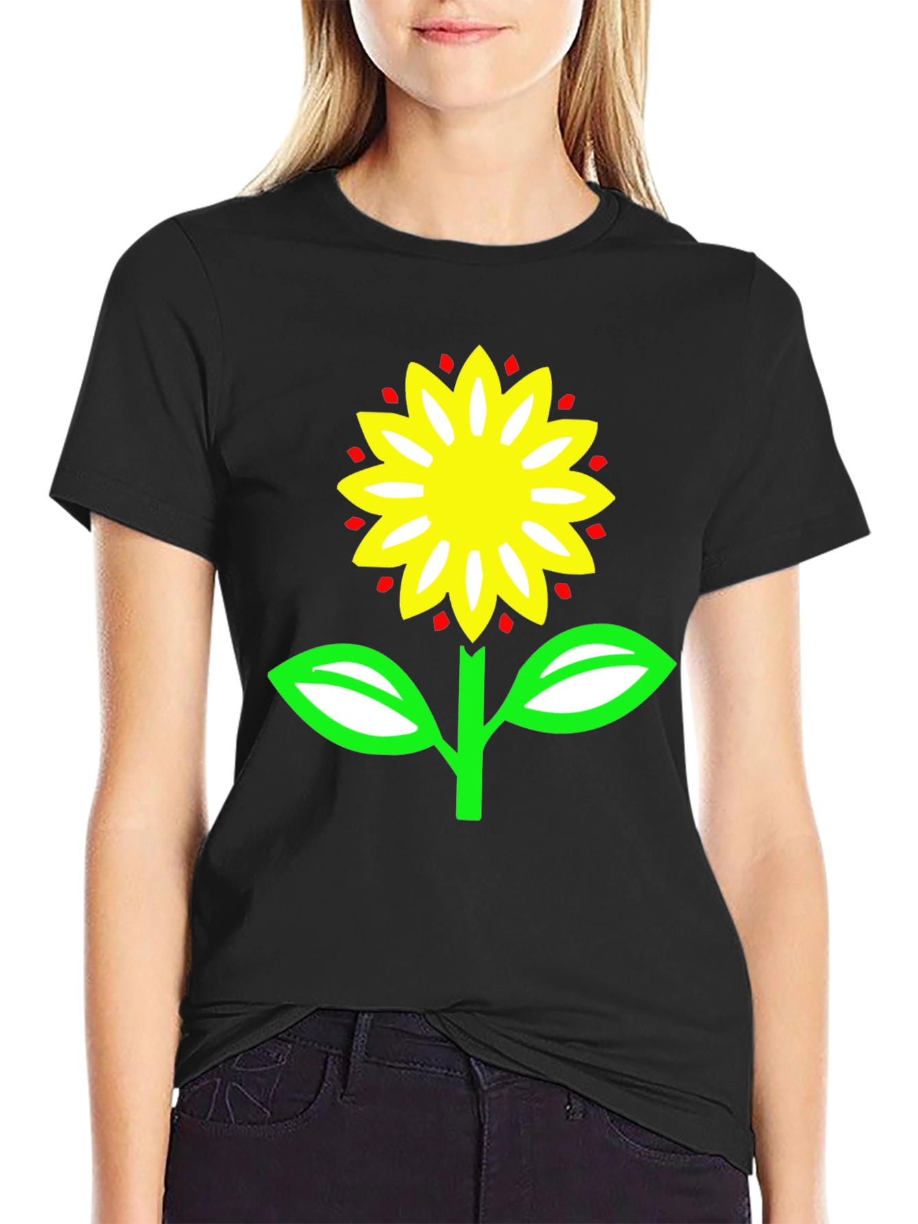 Sunflower Graphic Tee - Black Cotton T-Shirt