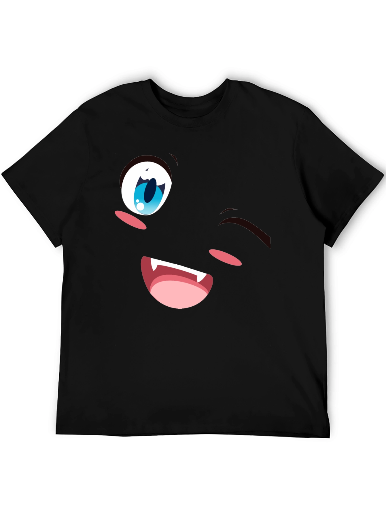 Winking Anime Face Black T-Shirt