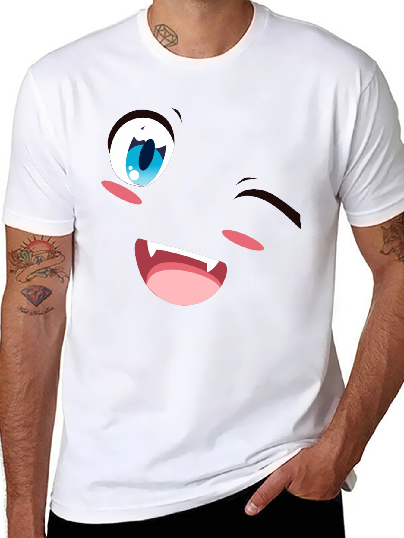 Winking Anime Face Black T-Shirt