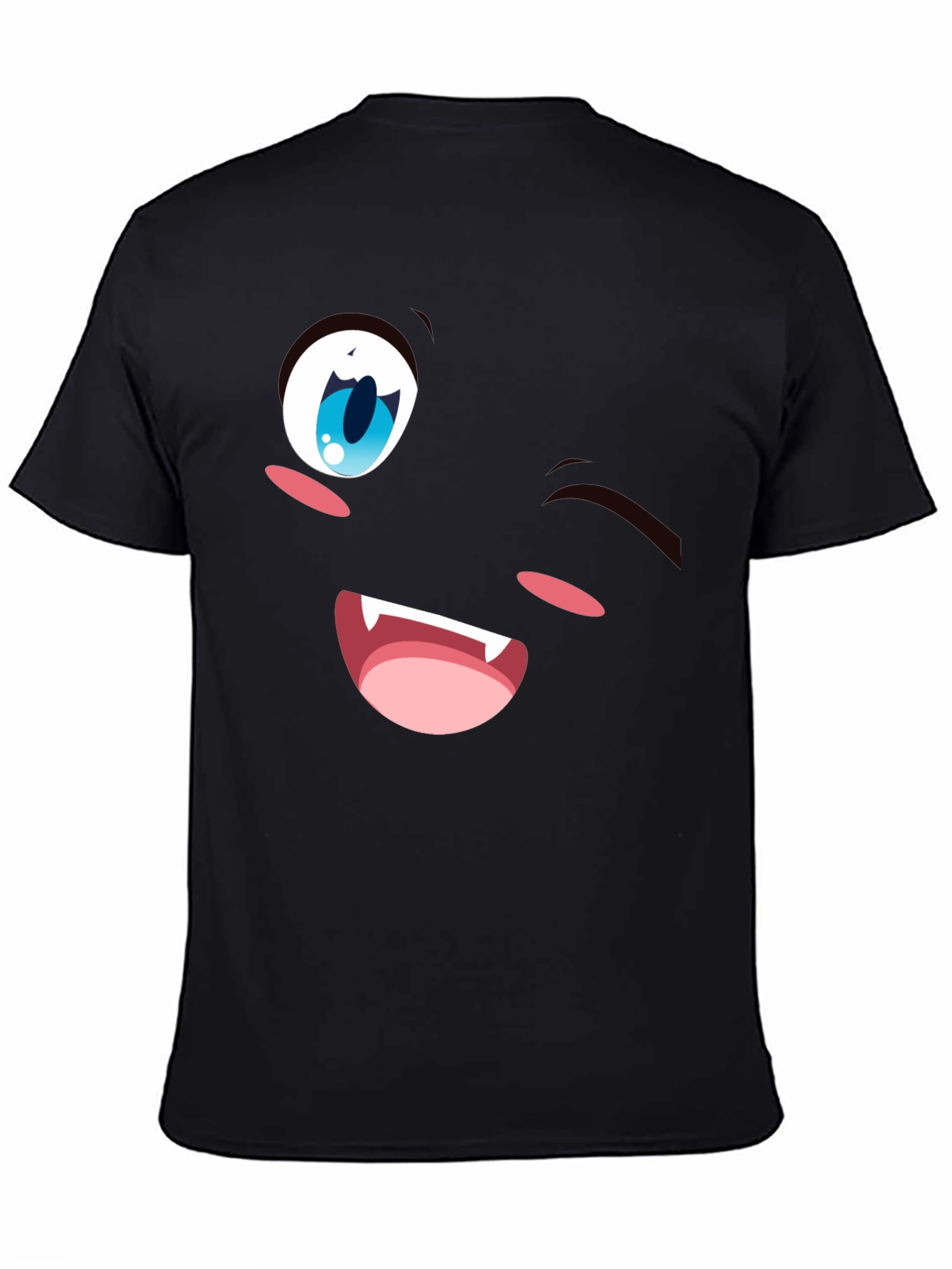 Winking Anime Face Black T-Shirt