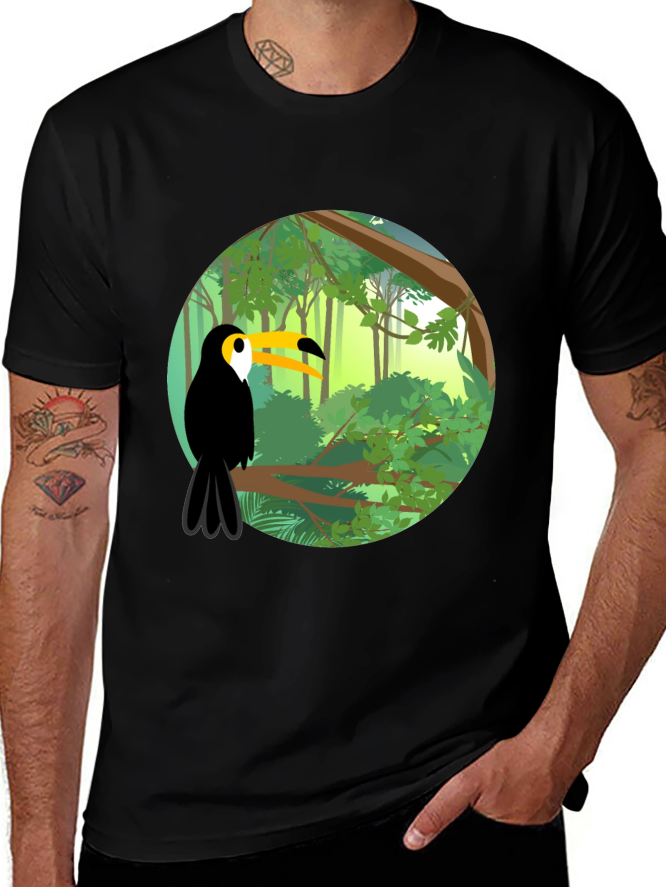Toucan Graphic Print Black T-Shirt