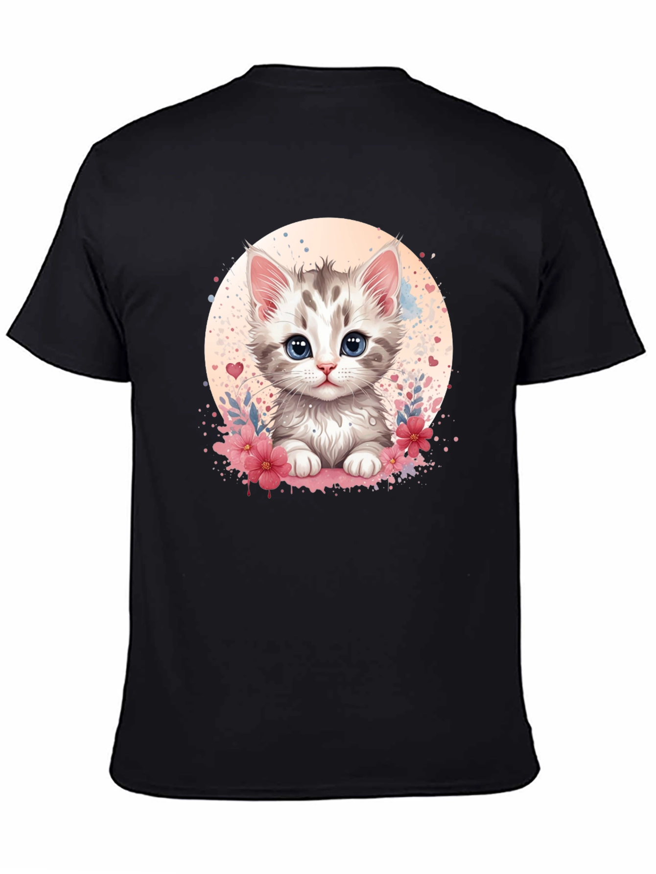 Cute Kitten Graphic Black T-Shirt