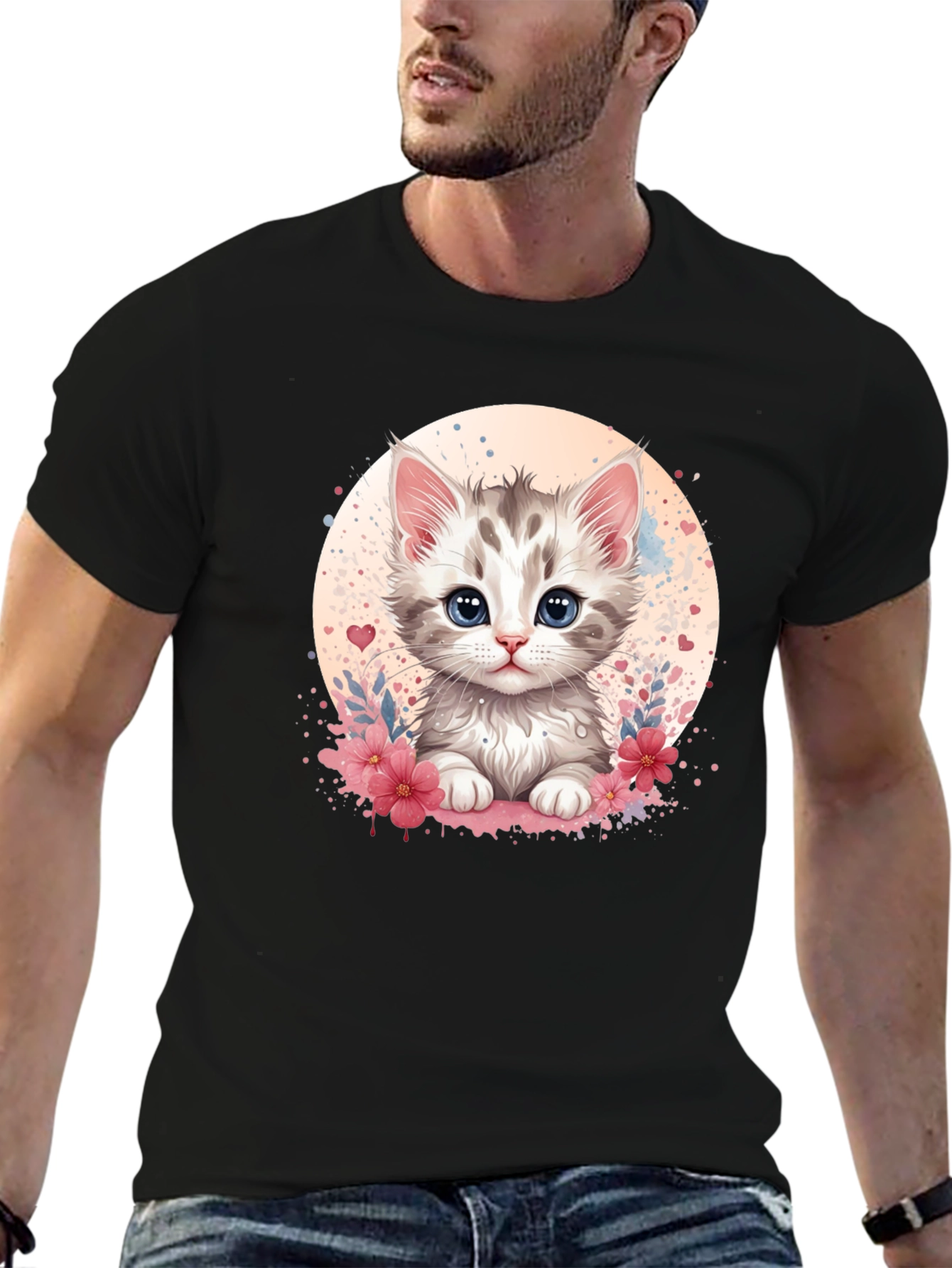 Cute Kitten Graphic Black T-Shirt