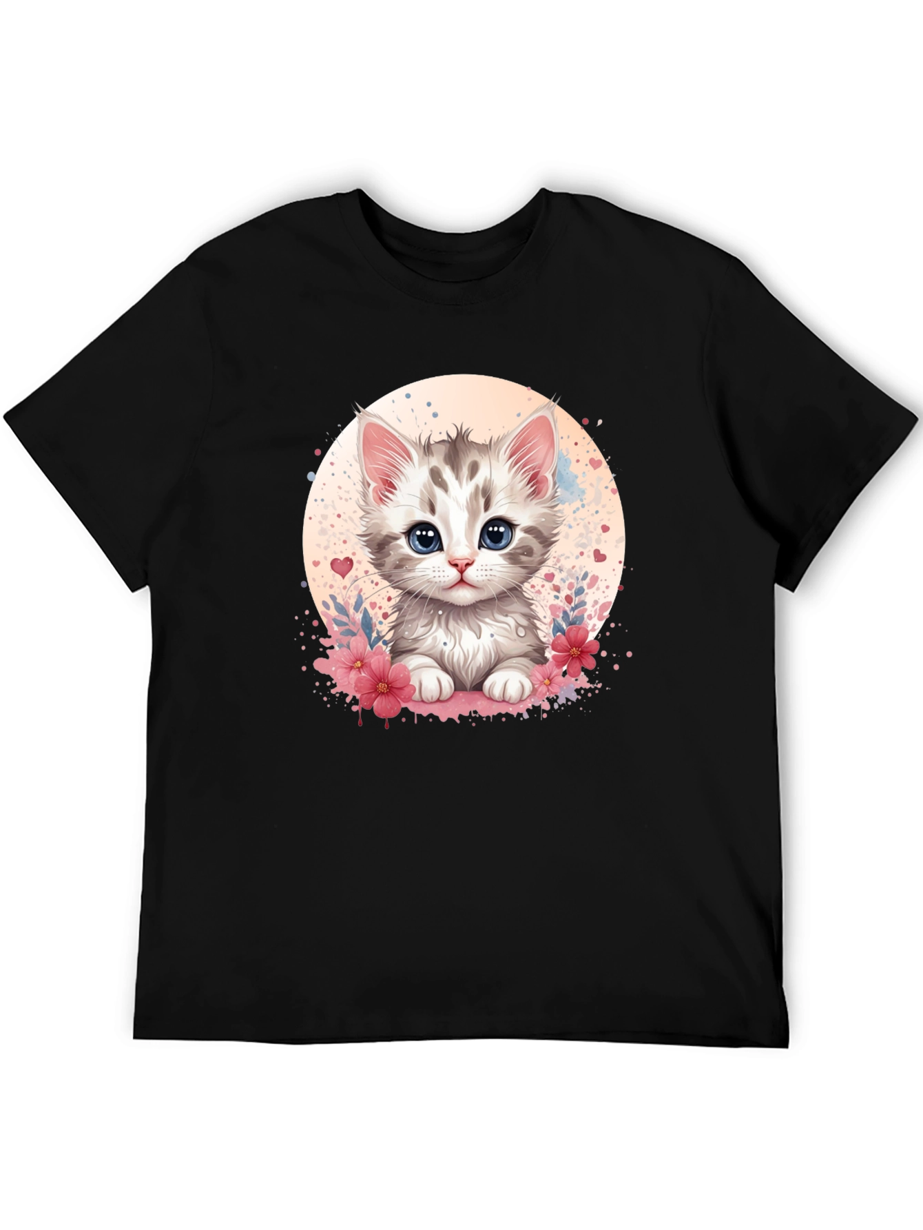 Cute Kitten Graphic Black T-Shirt