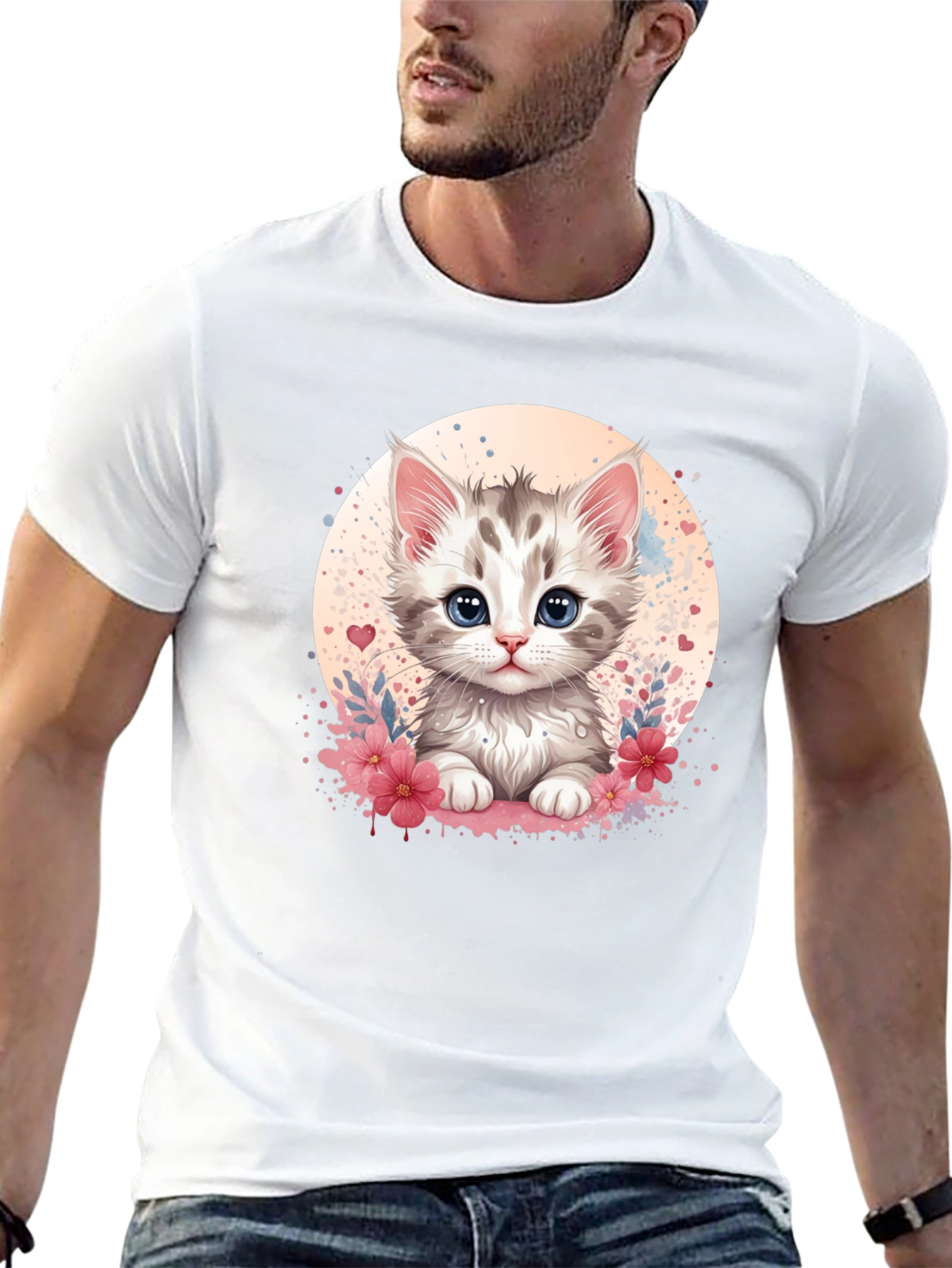 Cute Kitten Graphic Black T-Shirt