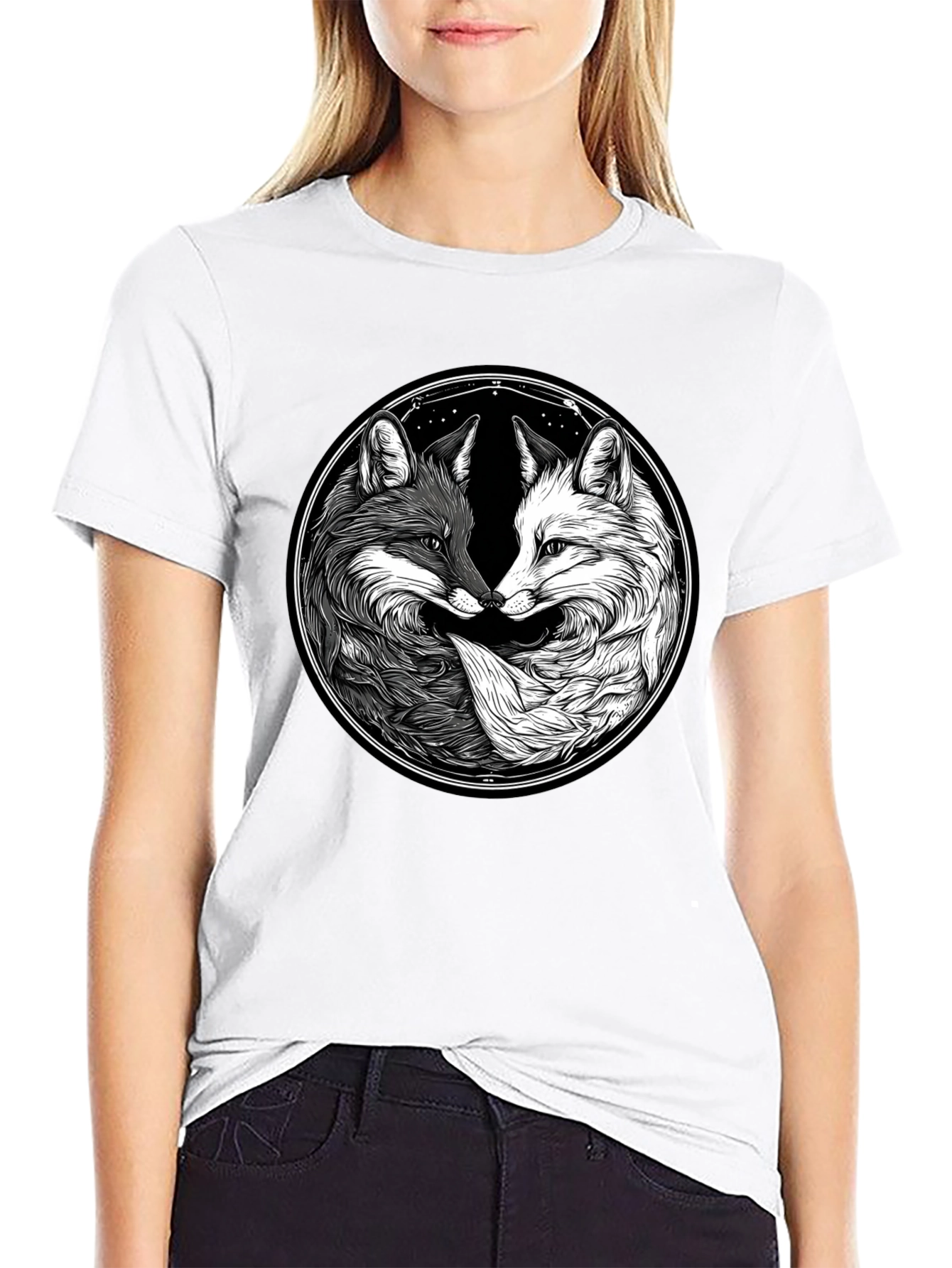 Yin Yang Fox Graphic T-Shirt - Balance & Harmony