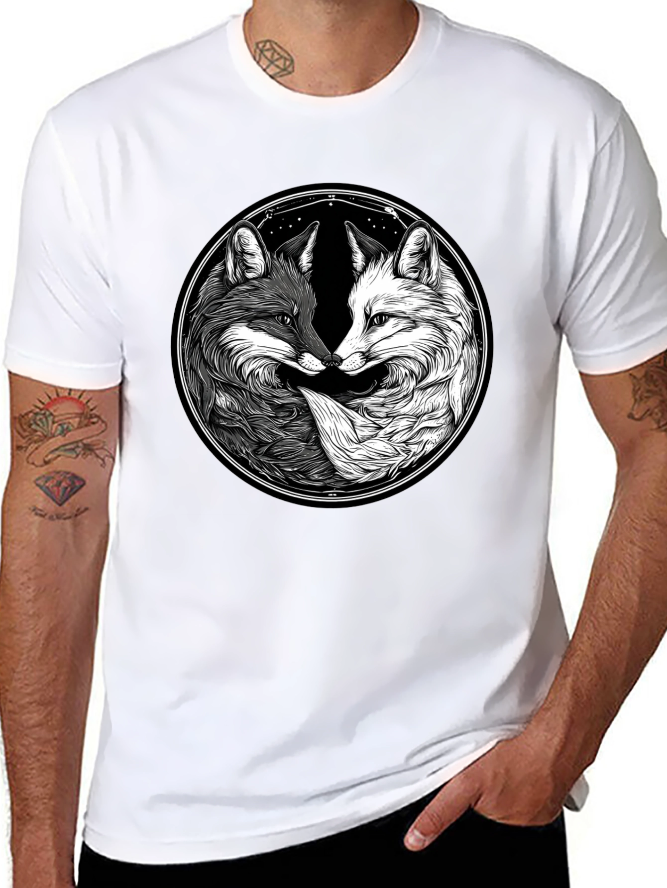 Yin Yang Fox Graphic T-Shirt - Balance & Harmony