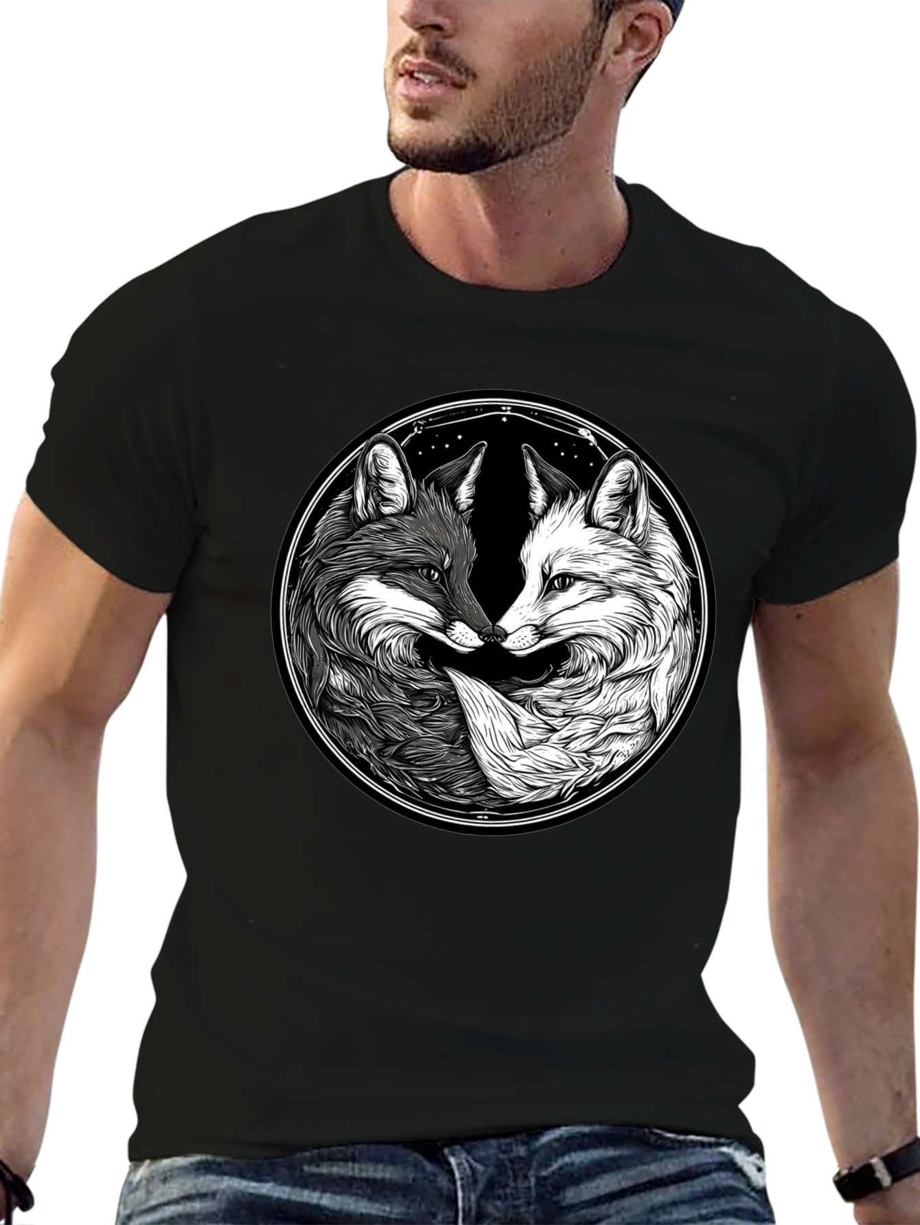 Yin Yang Fox Graphic T-Shirt - Balance & Harmony