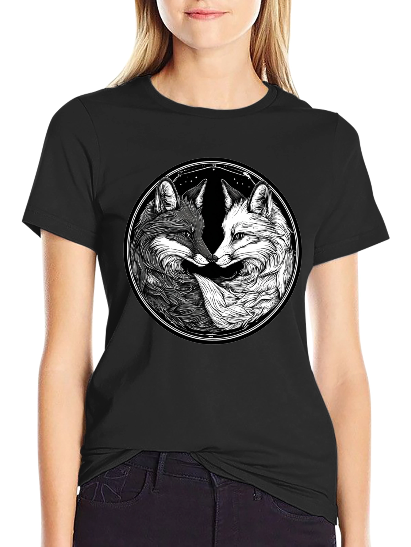 Yin Yang Fox Graphic T-Shirt - Balance & Harmony