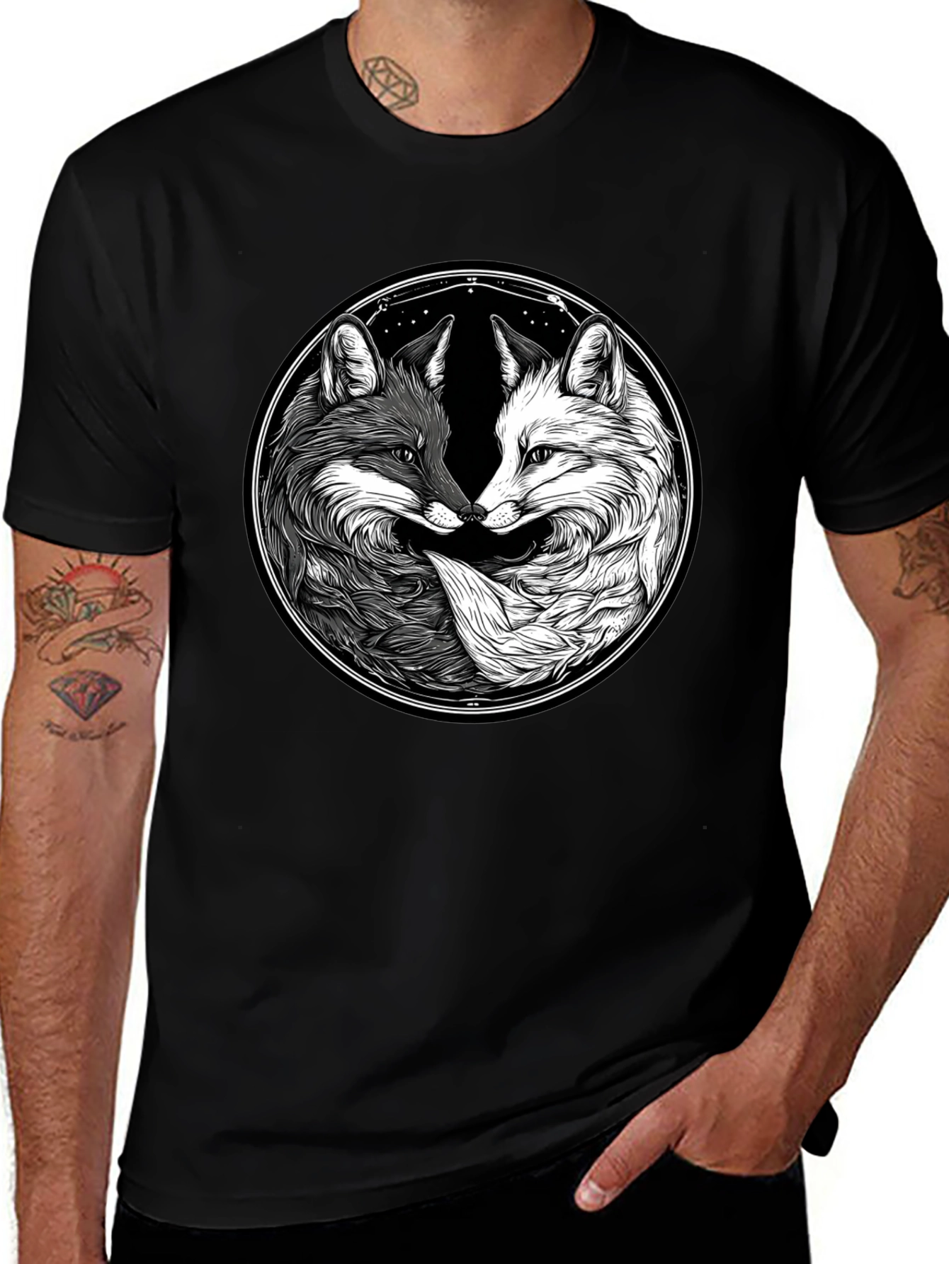 Yin Yang Fox Graphic T-Shirt - Balance & Harmony