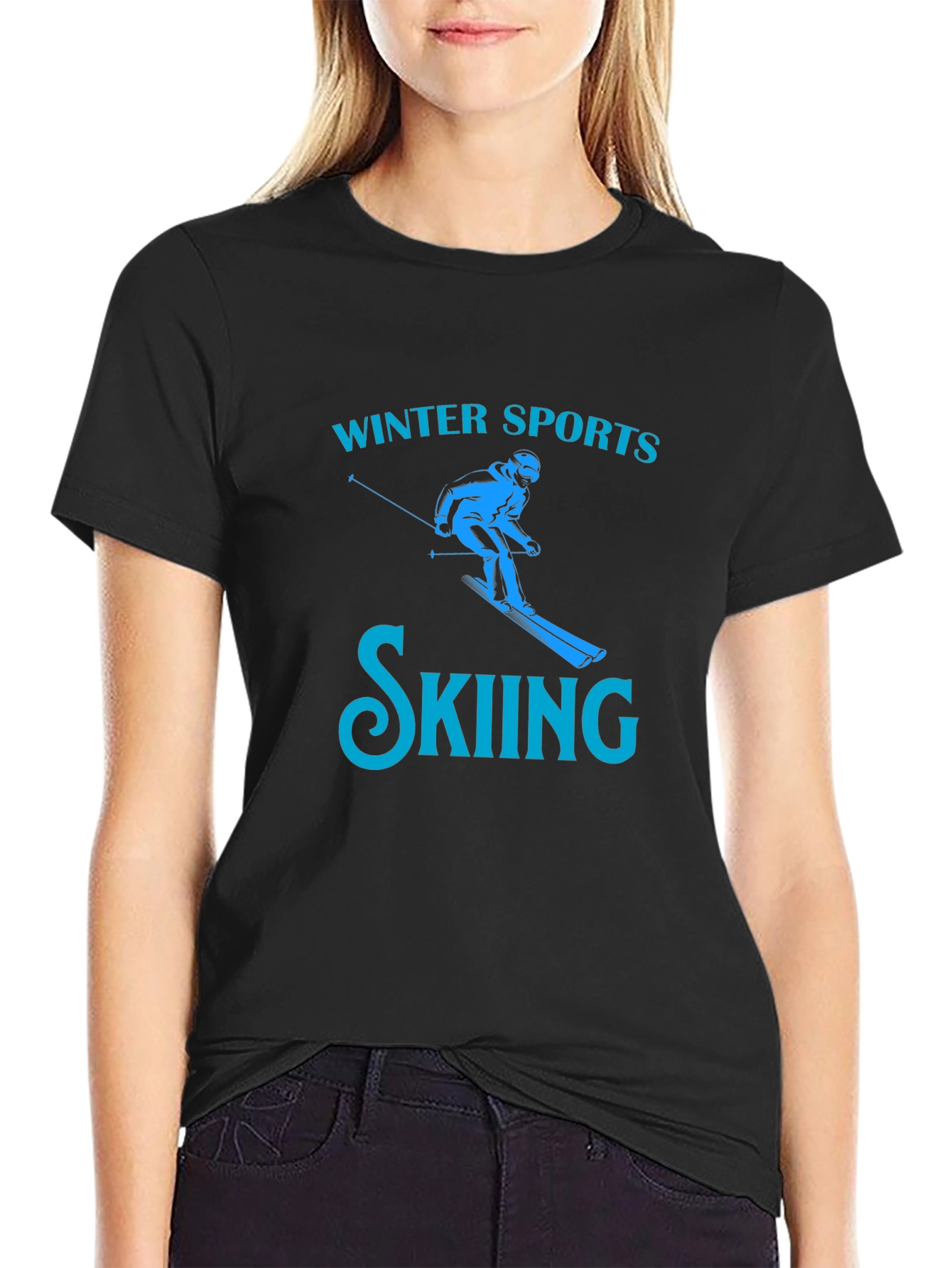 Winter Sports Skiing T-Shirt - Black