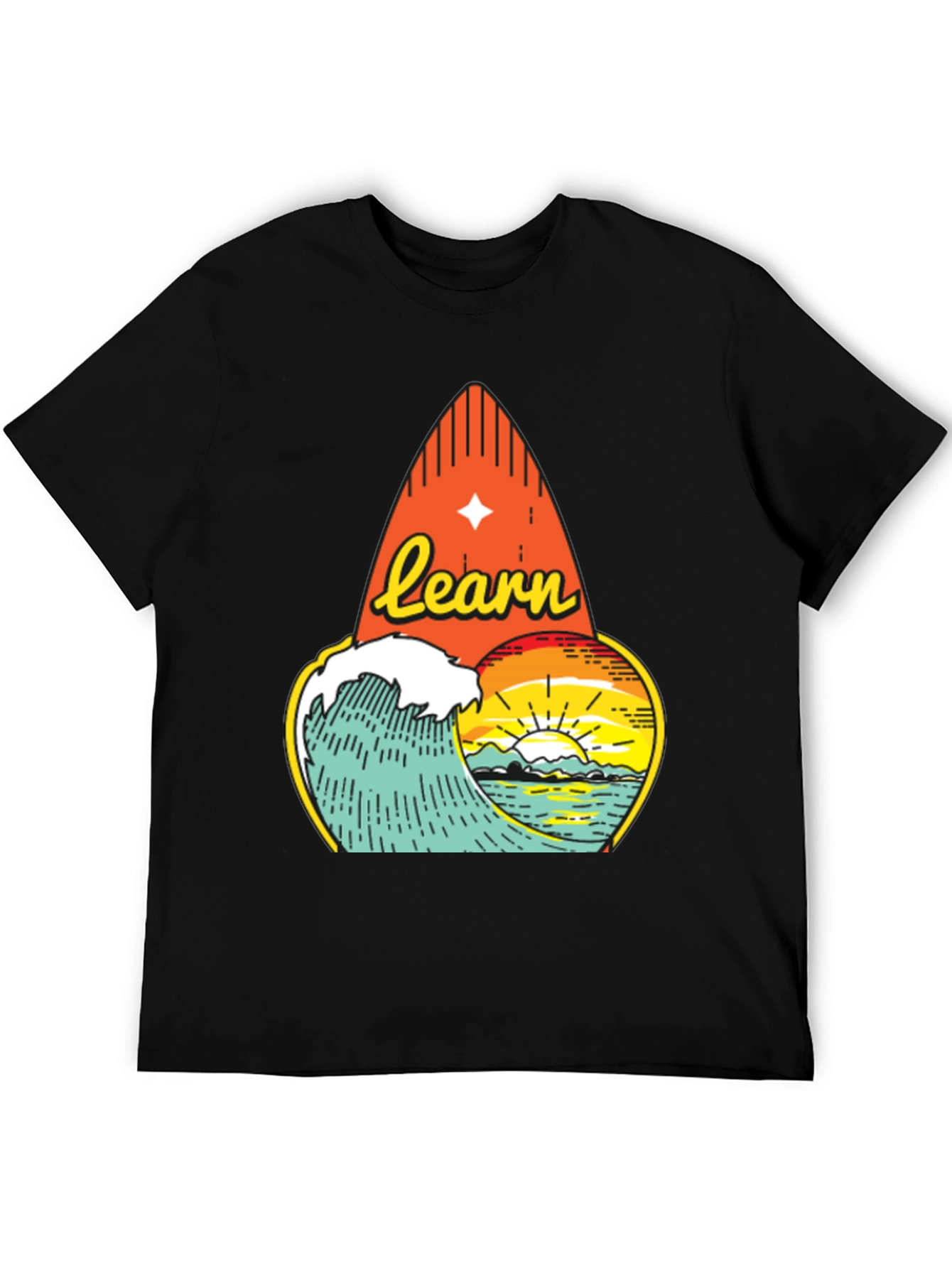 Learn Surf Graphic T-Shirt | Ocean Wave Design