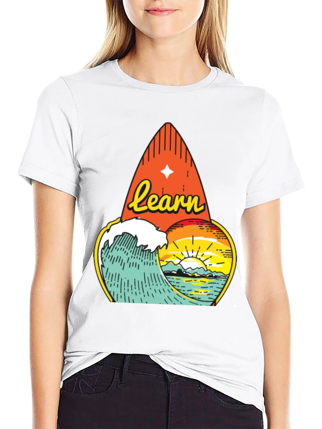 Learn Surf Graphic T-Shirt | Ocean Wave Design