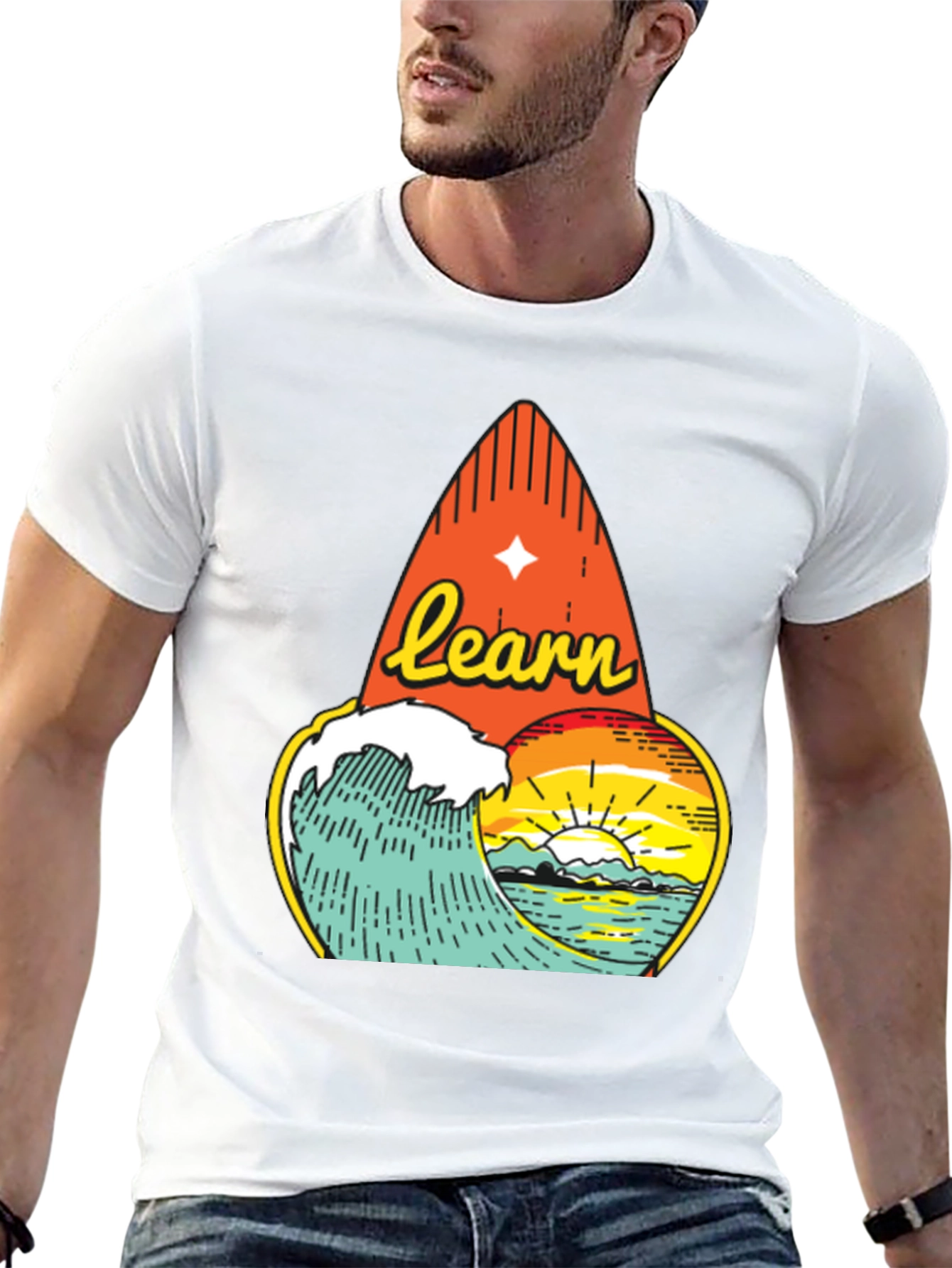 Learn Surf Graphic T-Shirt | Ocean Wave Design