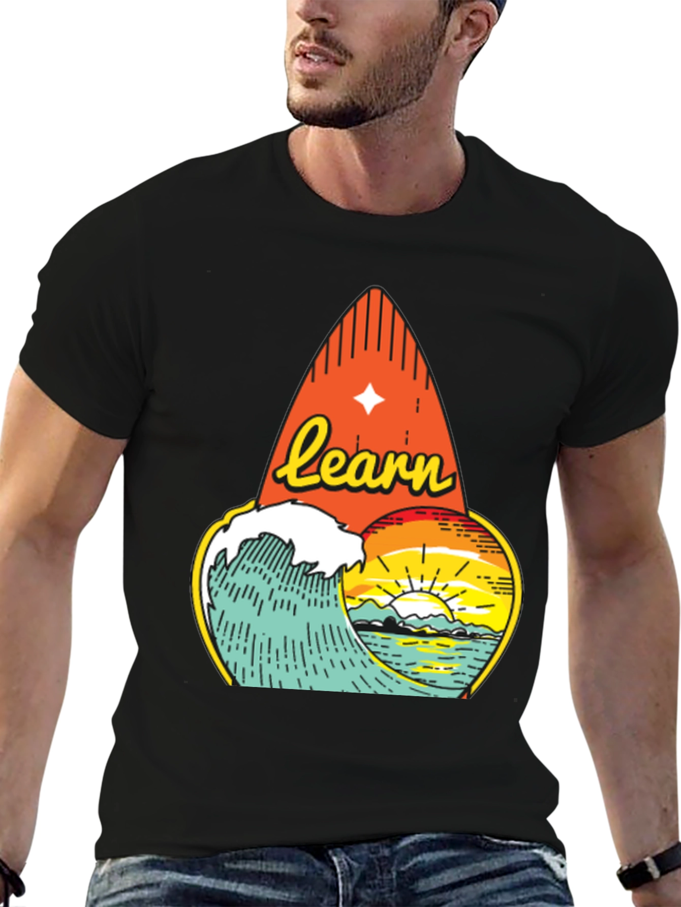 Learn Surf Graphic T-Shirt | Ocean Wave Design