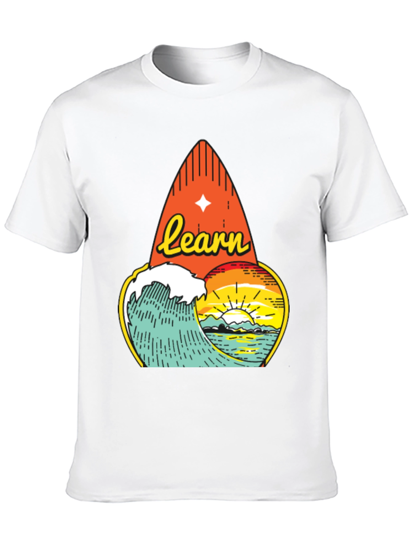 Learn Surf Graphic T-Shirt | Ocean Wave Design