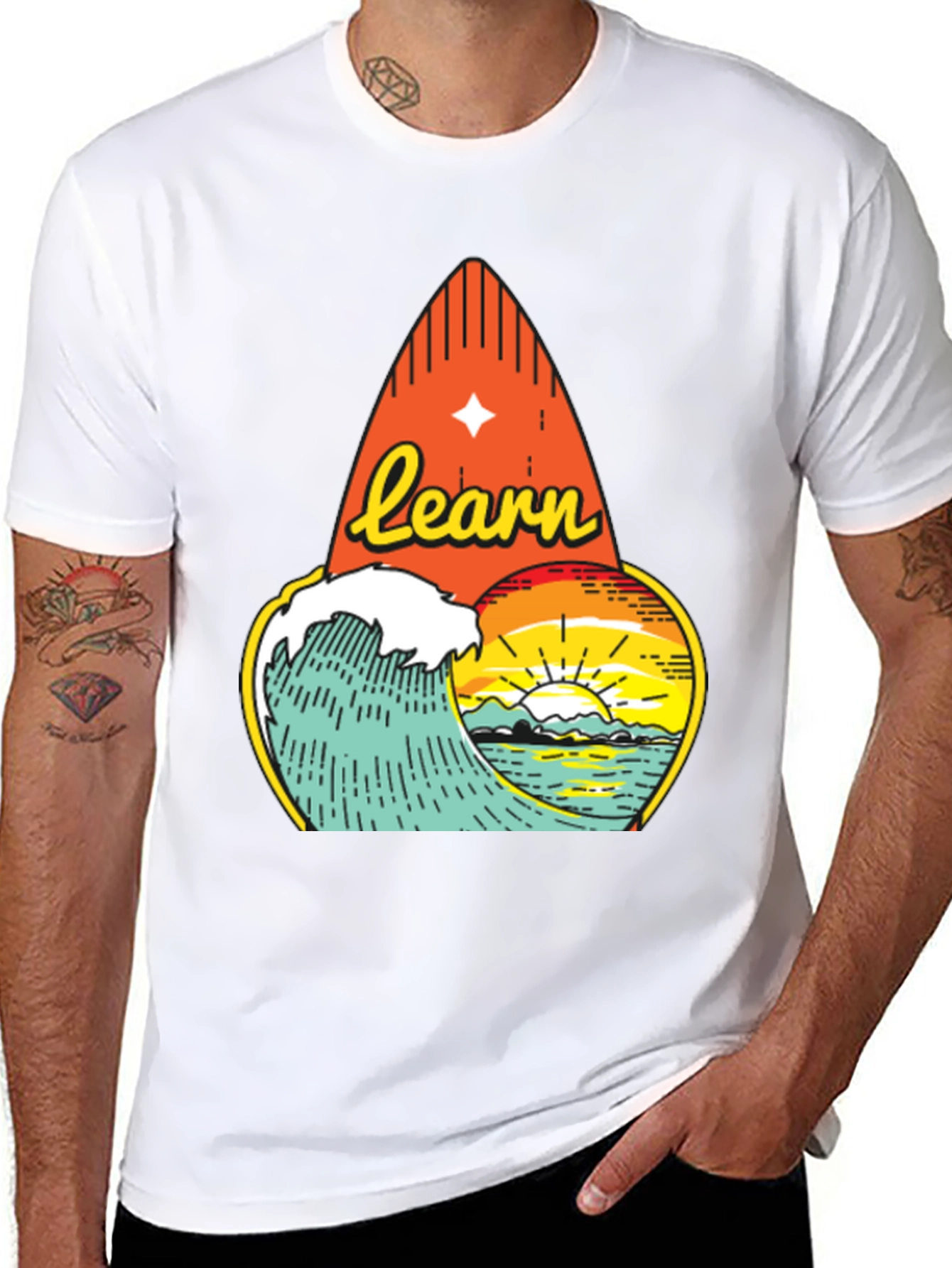 Learn Surf Graphic T-Shirt | Ocean Wave Design