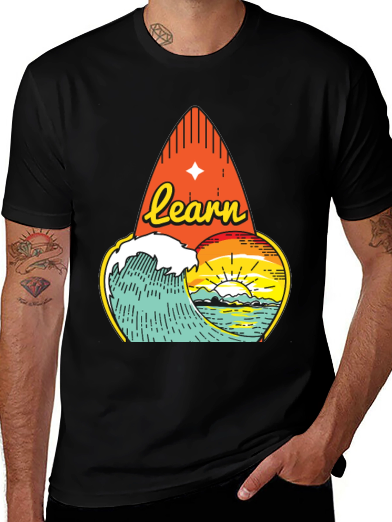 Learn Surf Graphic T-Shirt | Ocean Wave Design