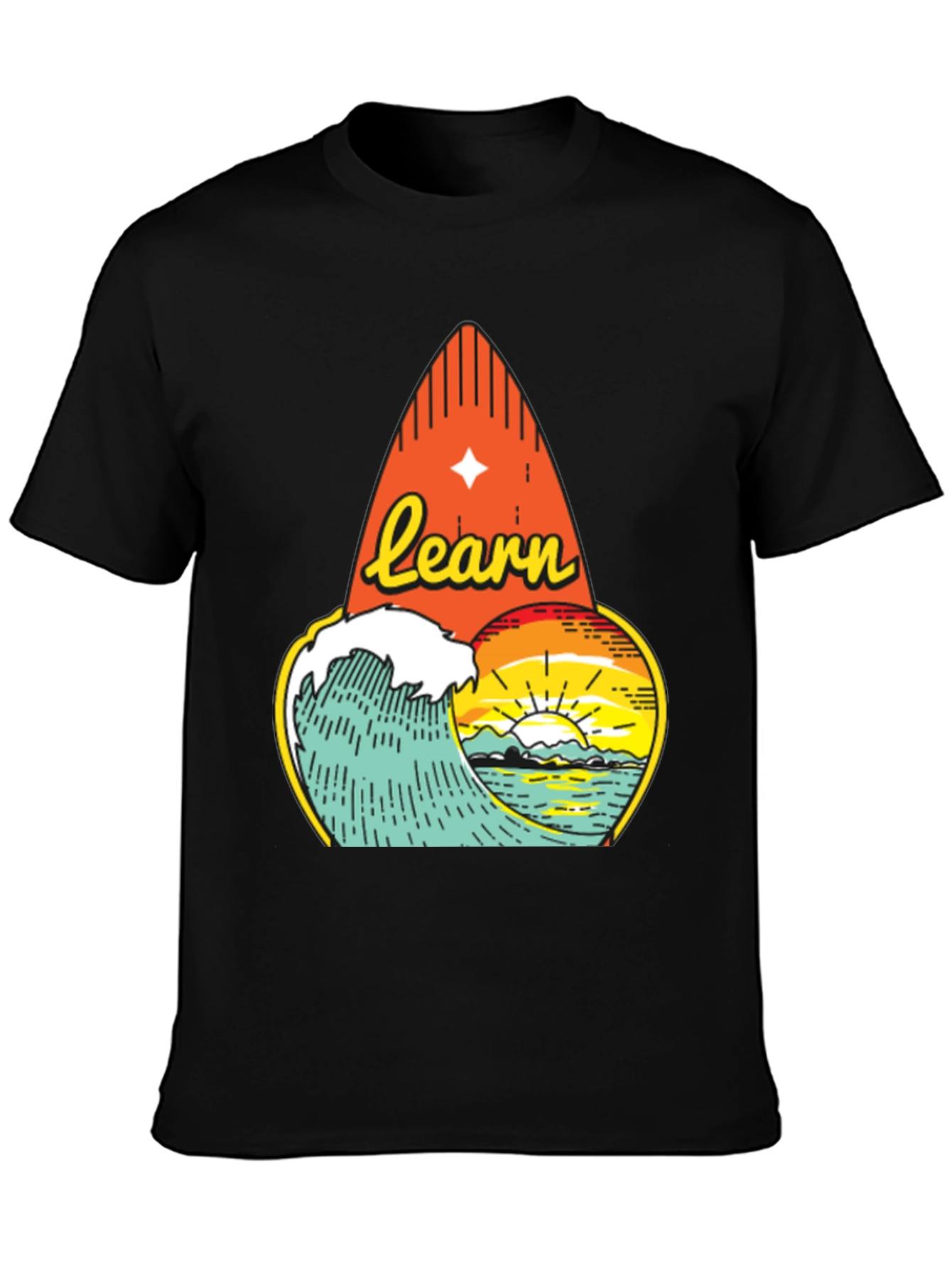 Learn Surf Graphic T-Shirt | Ocean Wave Design
