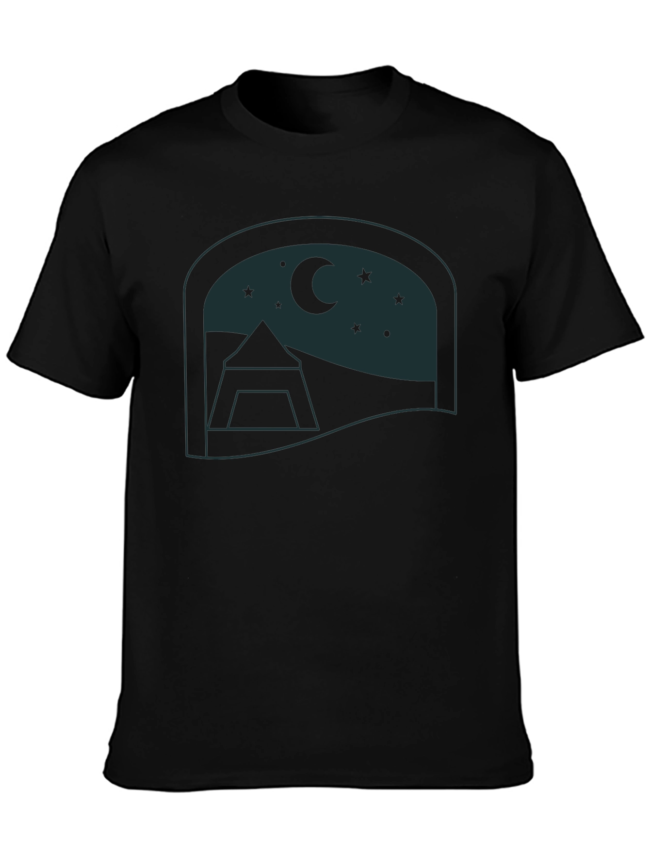 Night Sky Camping Graphic Tee - Soft Black Cotton