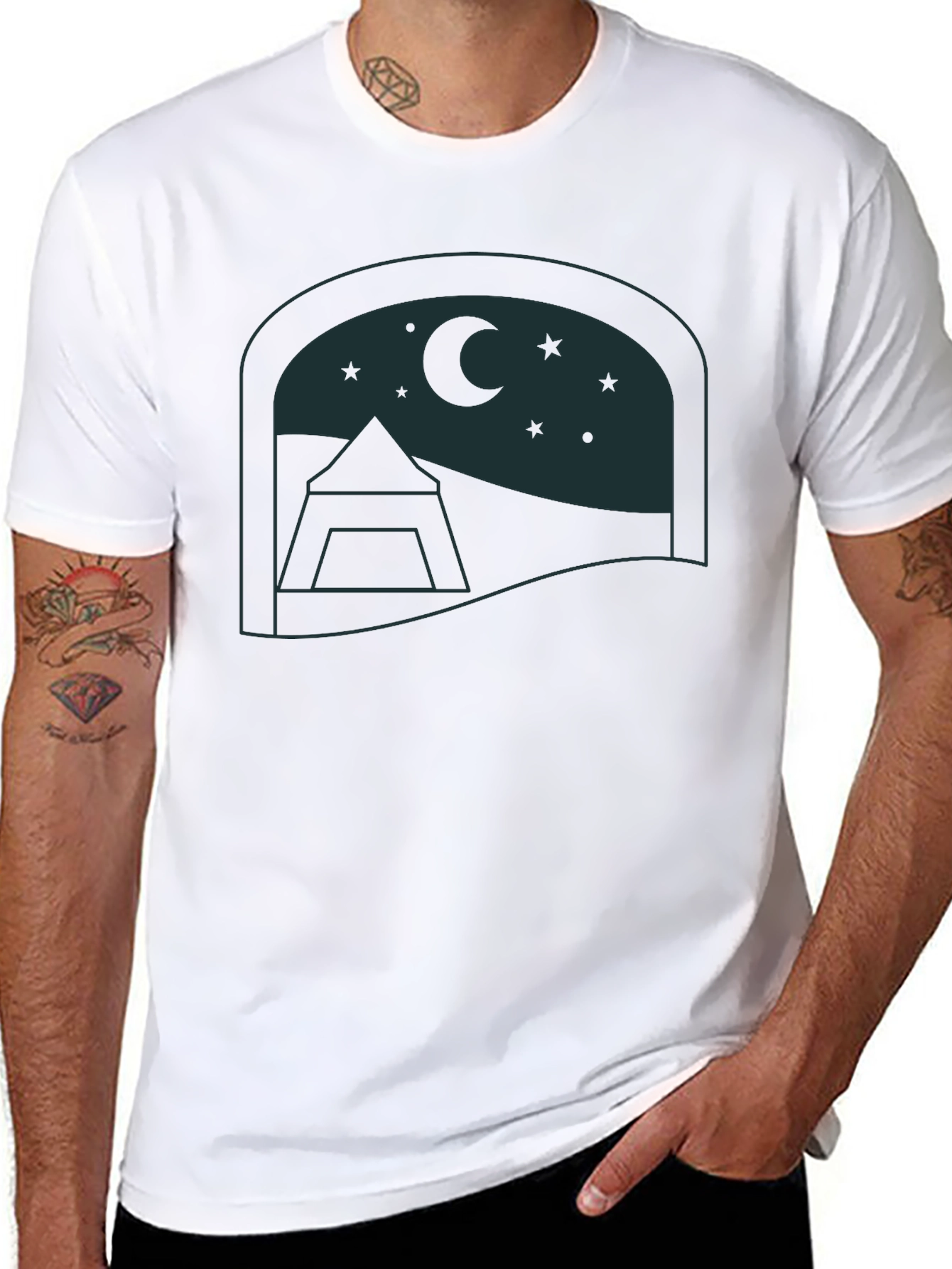 Night Sky Camping Graphic Tee - Soft Black Cotton
