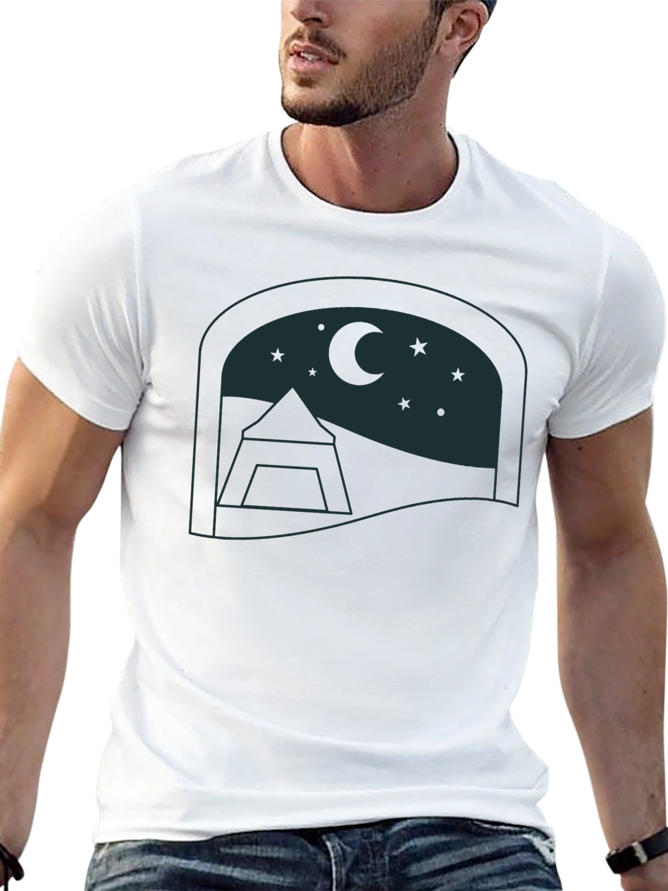 Night Sky Camping Graphic Tee - Soft Black Cotton