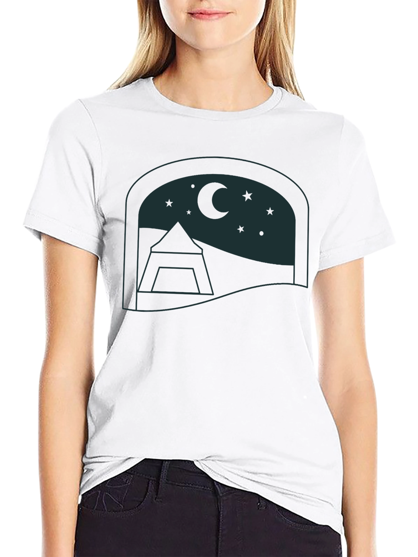 Night Sky Camping Graphic Tee - Soft Black Cotton