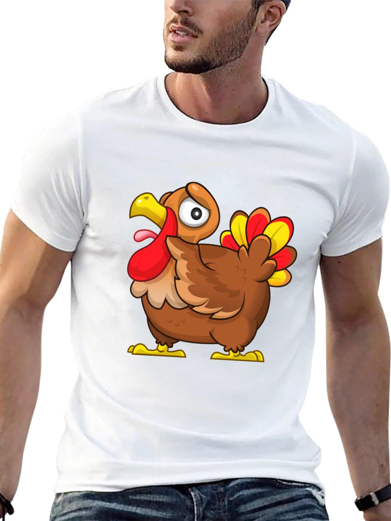 Funny Turkey Cartoon Graphic T-Shirt - Thanksgiving Apparel