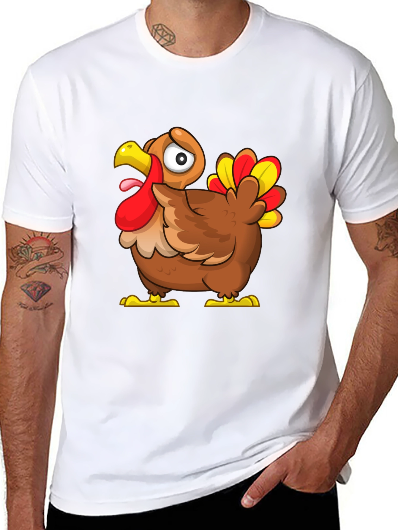 Funny Turkey Cartoon Graphic T-Shirt - Thanksgiving Apparel