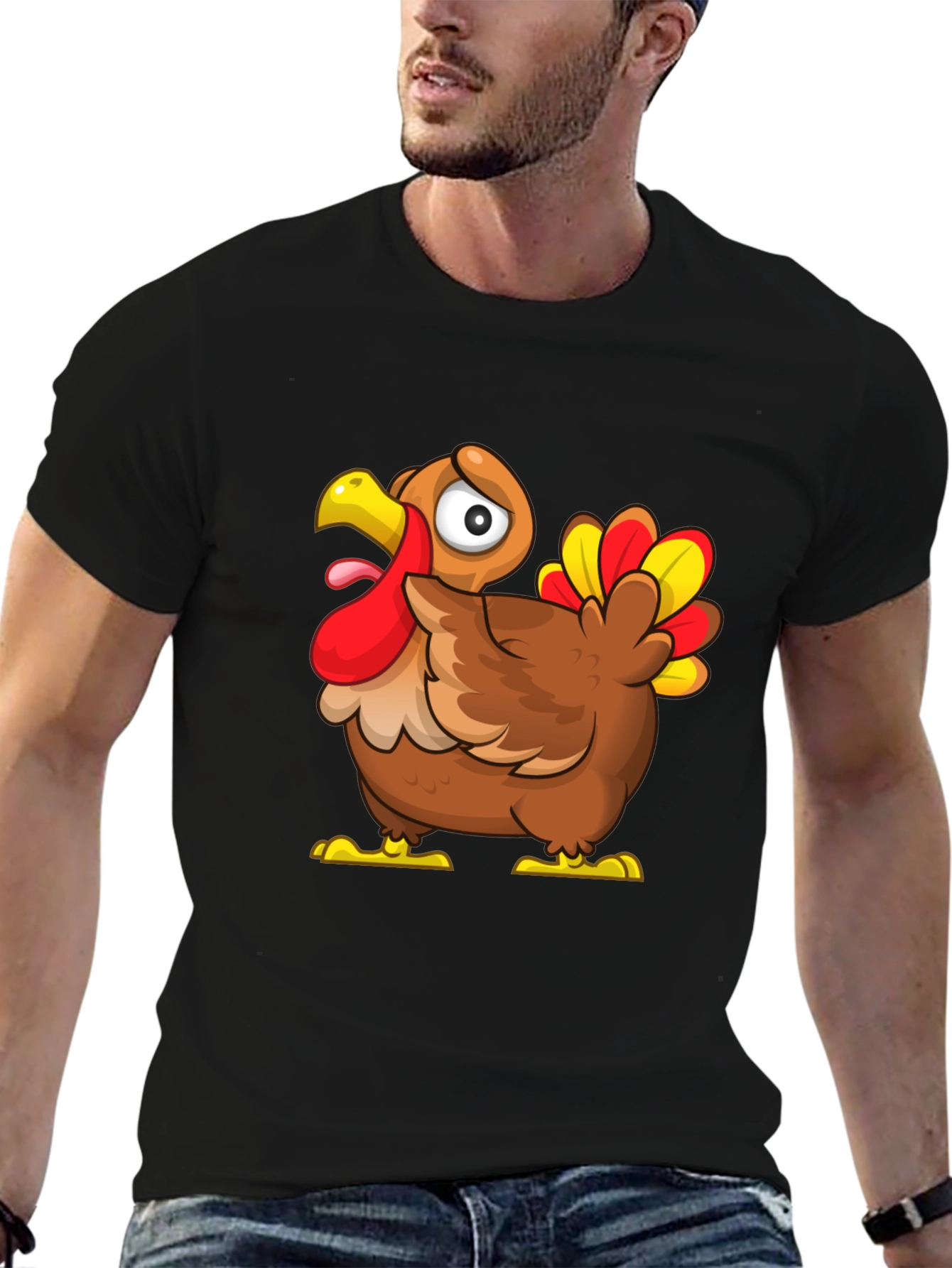 Funny Turkey Cartoon Graphic T-Shirt - Thanksgiving Apparel