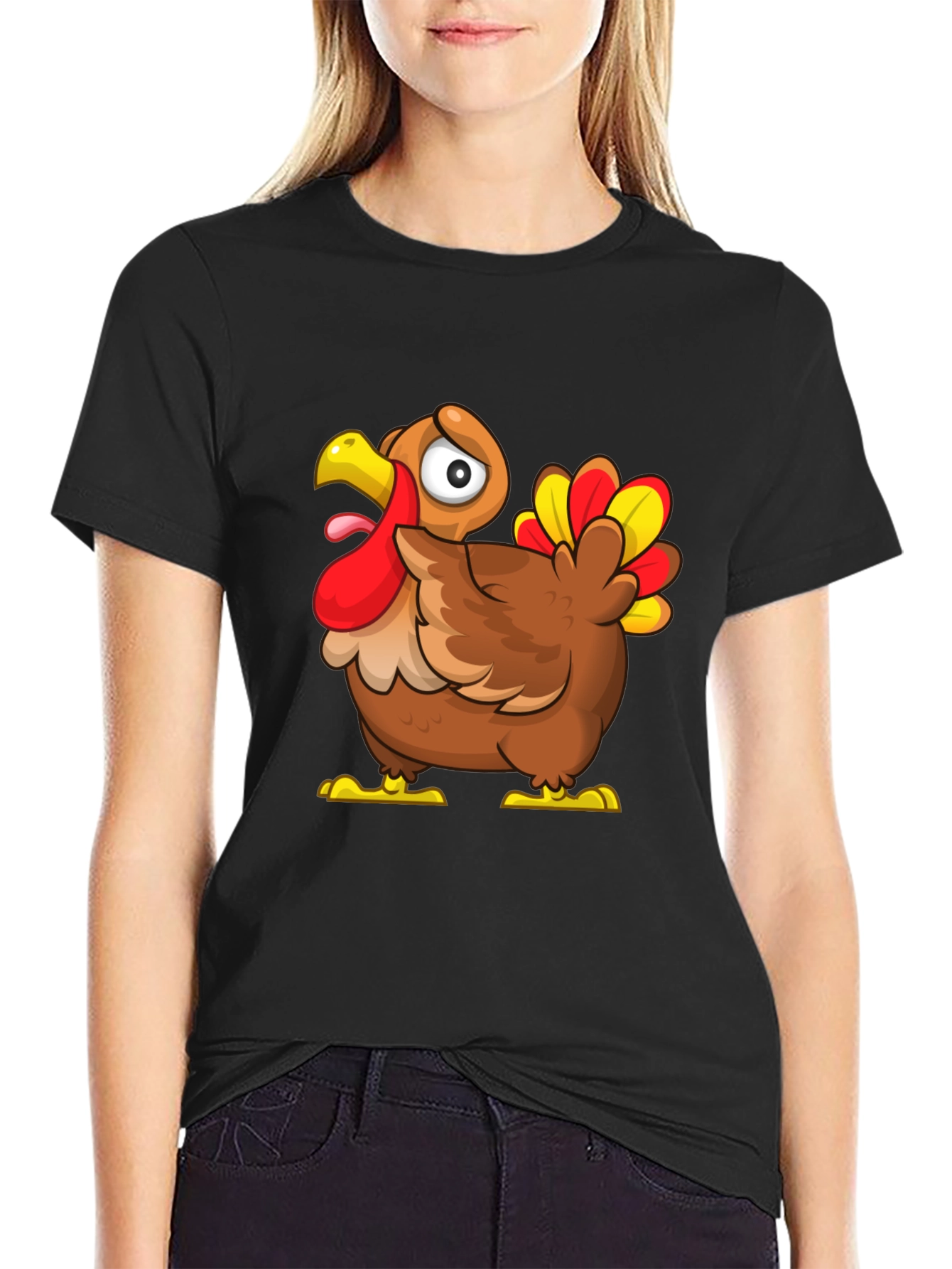 Funny Turkey Cartoon Graphic T-Shirt - Thanksgiving Apparel