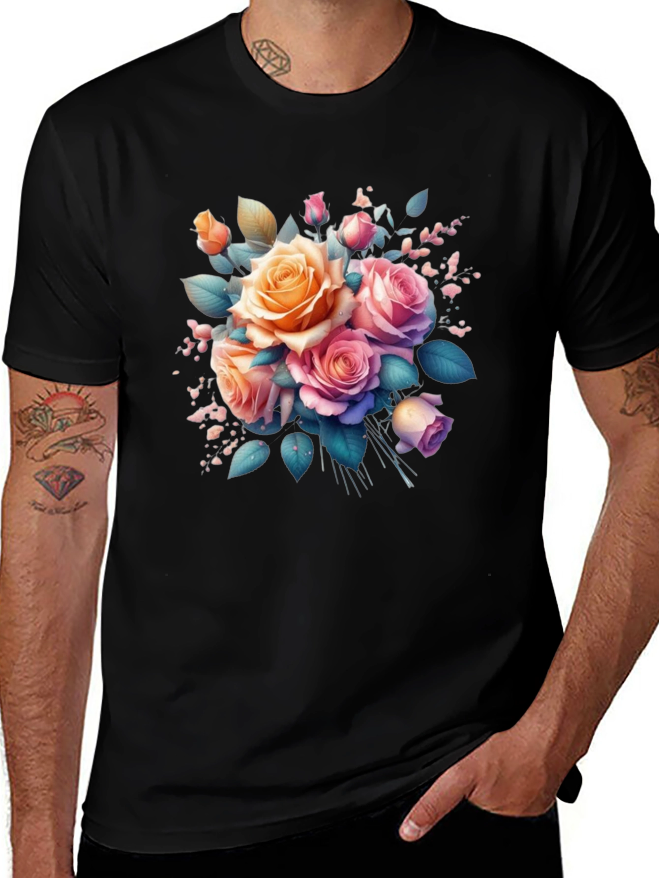 Floral Rose Bouquet Graphic T-Shirt